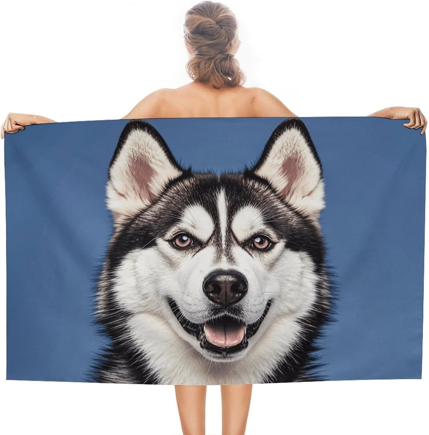 Husky Dog Beach Towel 31×51 Sandproof Pool Swim Towels Oversized Absorbent Microfiber Bath Towels Soft Beach Blanket Quick Dry Towel for Travel Camping Swimming Gym Yoga