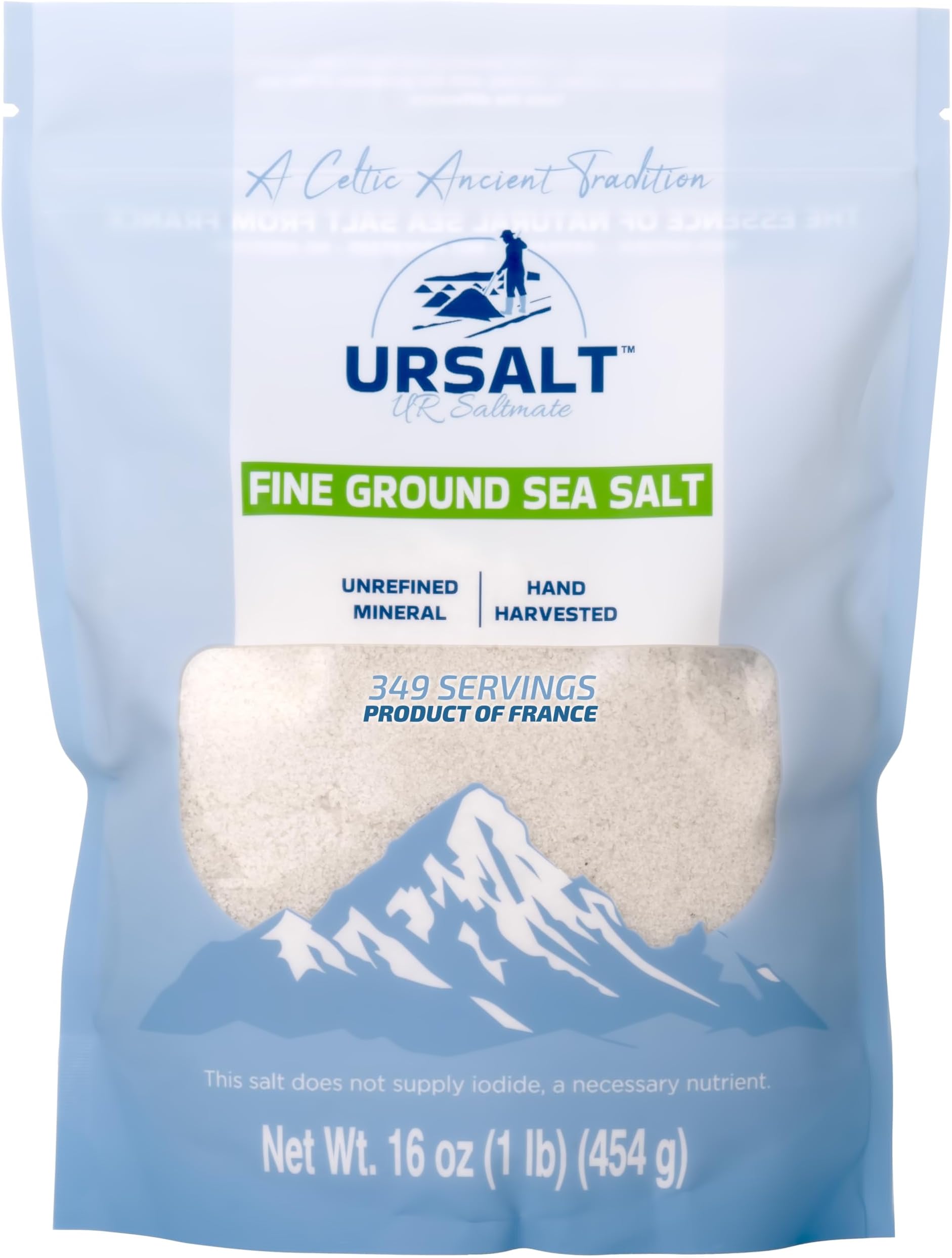 URSALT Fine Ground French Sea Salt โ Hand-Harvested Sel Gris from France (1lb) โ 82+ Mineral-Rich, 100% Natural & Unrefined, Organic Gourmet Salt for Cooking, Baking & Hydration
