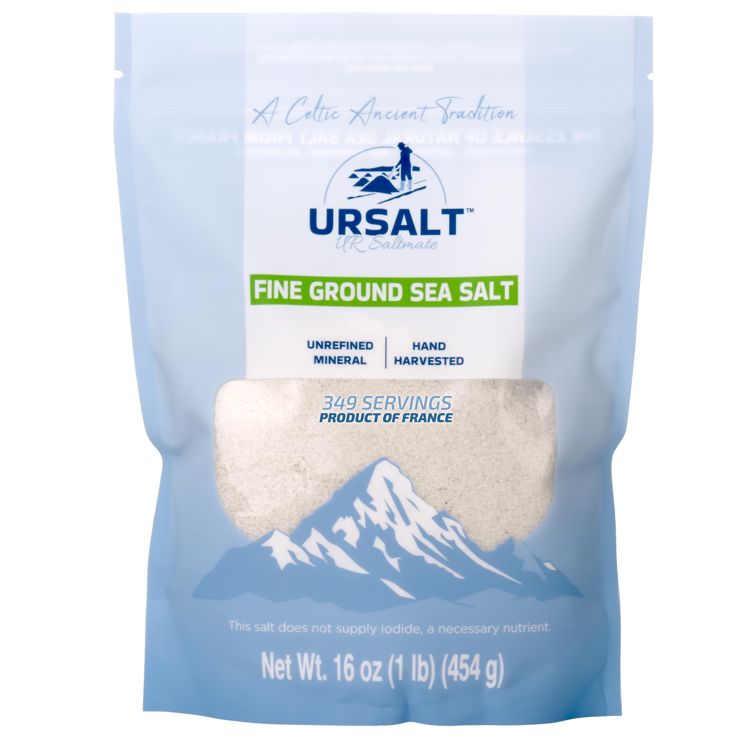 URSALT Fine Ground French Sea Salt – Hand-Harvested Sel Gris from France (1lb) – 82+ Mineral-Rich, 100% Natural & Unrefined, Organic Gourmet Salt for Cooking, Baking & Hydration