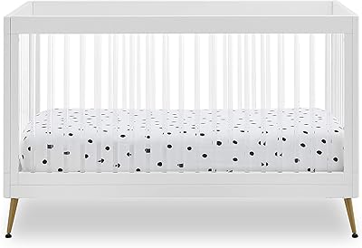 Delta Children Sloane 4-in-1 Acrylic Convertible Crib - Includes Conversion Rails, Bianca White w/Melted Bronze