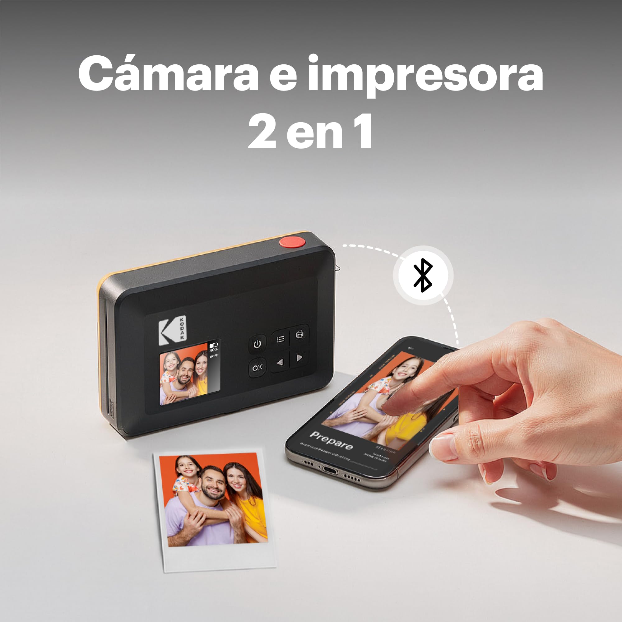 KODAK Mini Shot 2 Retro 4PASS 2-en-1 Cámara Instantánea e Impresora de Fotos (5,3x8,6cm) + Pack con 38 Hojas, Blanco