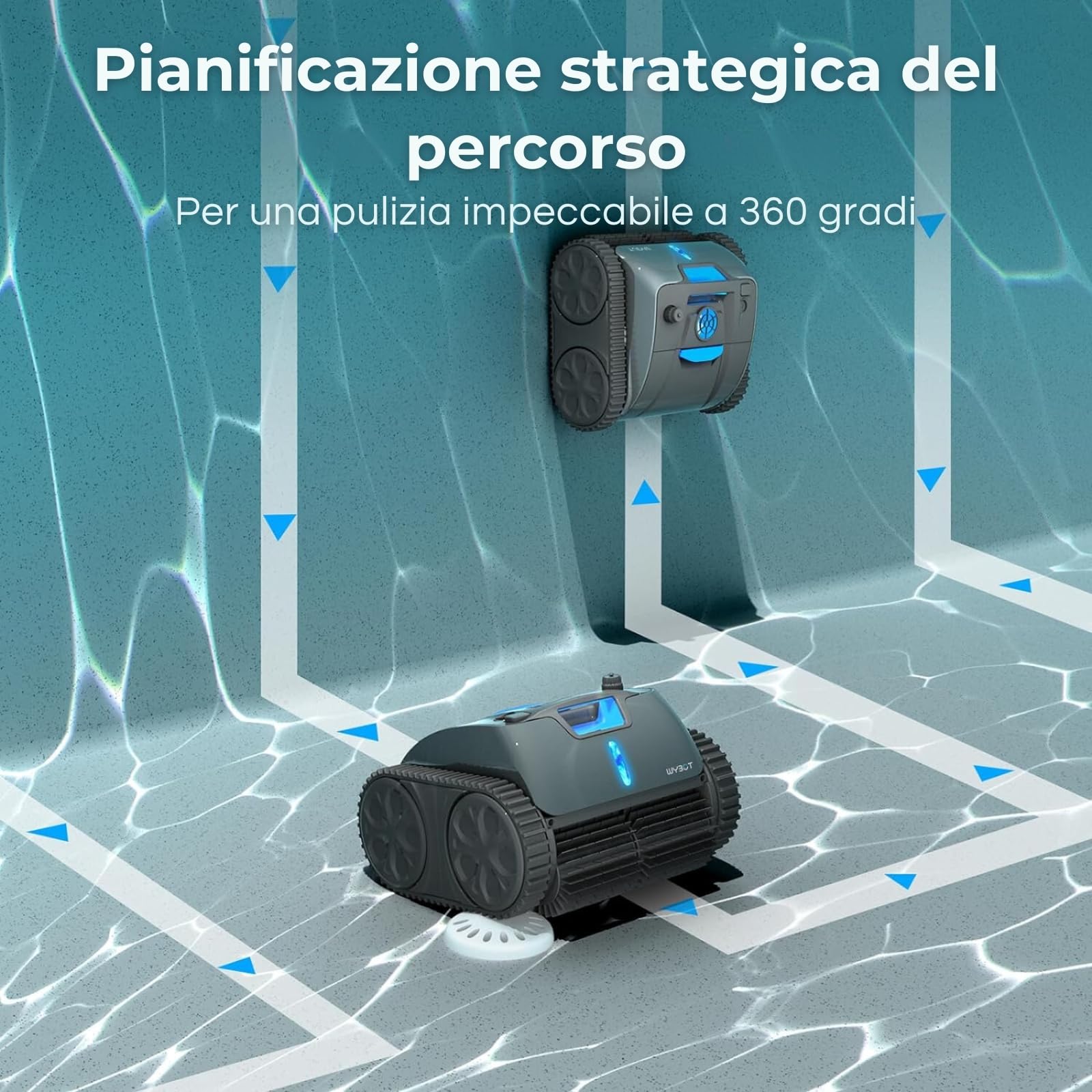 C1 PRO - Robot Pulitore Piscina Senza Fili a Batteria Fino a 150 Minuti, Fondo, Pareti, Linea d'Acqua, Pianificazione Pulizia con App e con Pulsate a Bordo Robot