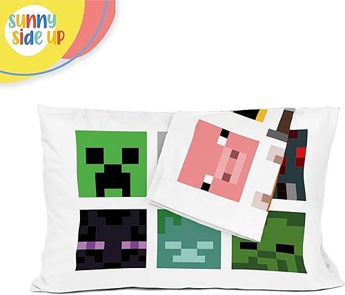 Miniatura 5 de Sunny Side Up Minecraft Mobs & Animals - Juego de 2 fundas de almohada reversibles, fundas de almohada de doble cara, ropa de cama súper suave para