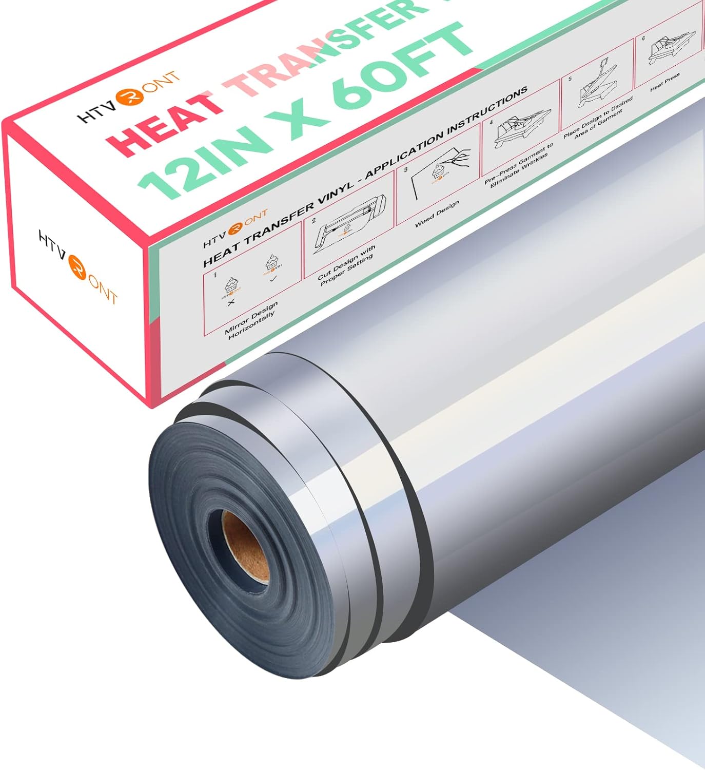 HTVRONT Silver Heat Transfer Vinyl 12x60FT for Iron-on