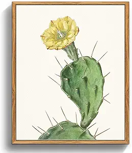 crmotu Botanical Framed Wall Art, Cactus Floral Canvas Prints, Yellow Flower Nature Wall Decor, Tropical Plant Watercolor Paintings, Rustic Farmhouse Kitchen Home Office Desktop Decor, 9x11inch