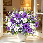 12 Pcs Artificial Flowers for Outdoors Artificial Plants Faux Ferns Fake Faux Outdoor Plants for Decor Outdoor Plants Silk Uv Resistant for Home Porch Garden Decor (12, White+Purple, 32CM)