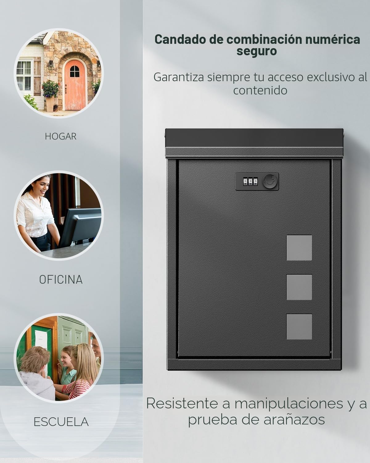 Uniclife Buzón Grande, Buzones de Montaje en Pared para Exteriores, Buzones de Correo con Cerradura de Combinación, Caja de Depósito de Llaves con Cerradura de Seguridad para Casa, Escuela, Oficina y