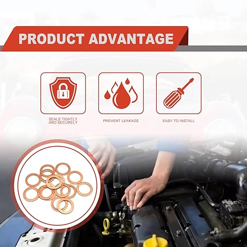 Miniatura 6 de Reemplazo de la junta del tapón de drenaje de aceite para Mercedes Oil Crush Washer 0.551 in Cooper Crush Washer Tapón de drenaje de aceite OEM PN
