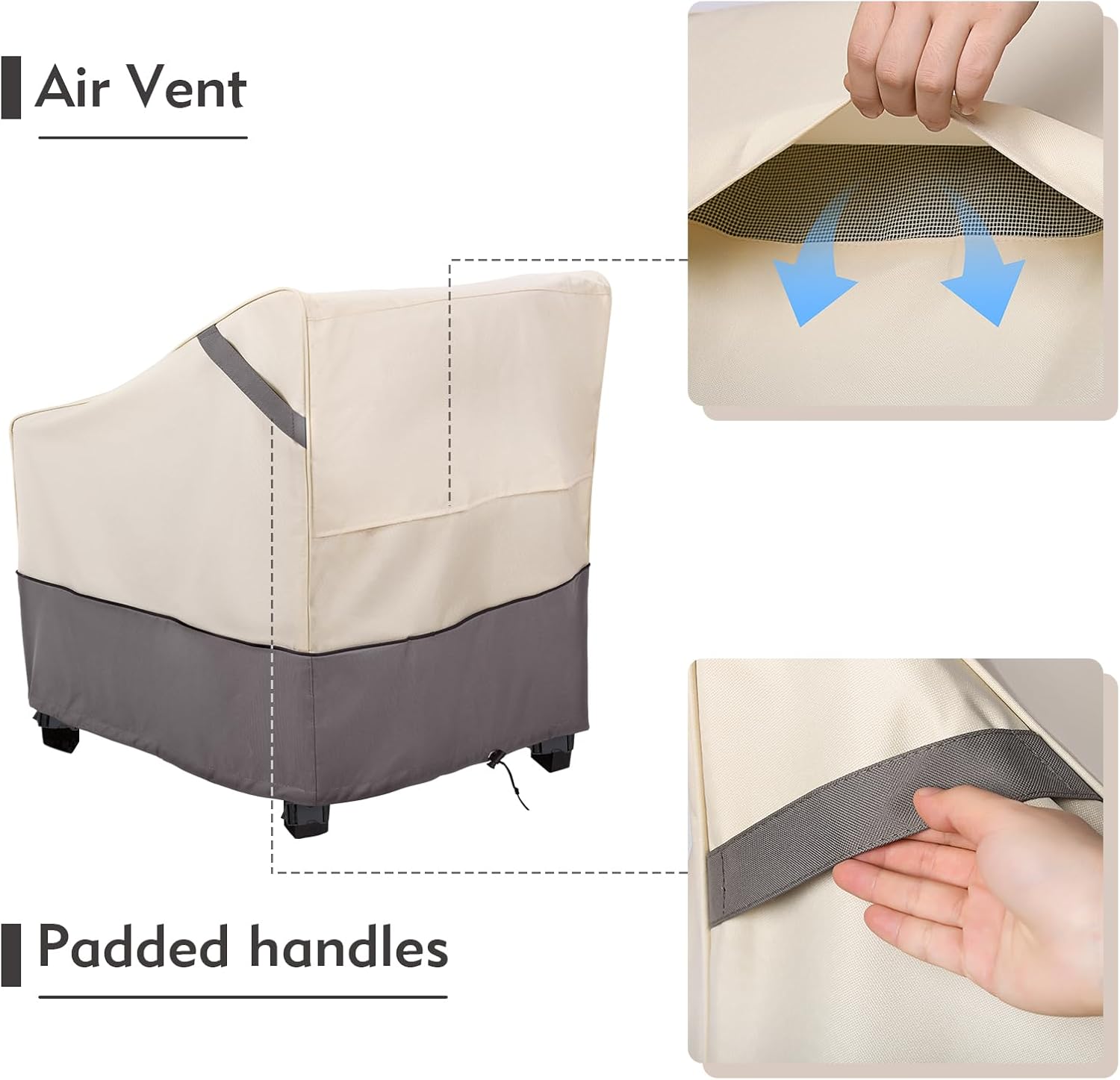 Waterproof Patio Furniture Chair Covers 2-Pack, Heavy Duty 600D Oxford Outdoor Protector for Deep Seat Chairs, UV & Wind Resistant All-Season Protection, 32"W x 37"D x 36"H (Beige/Grey)