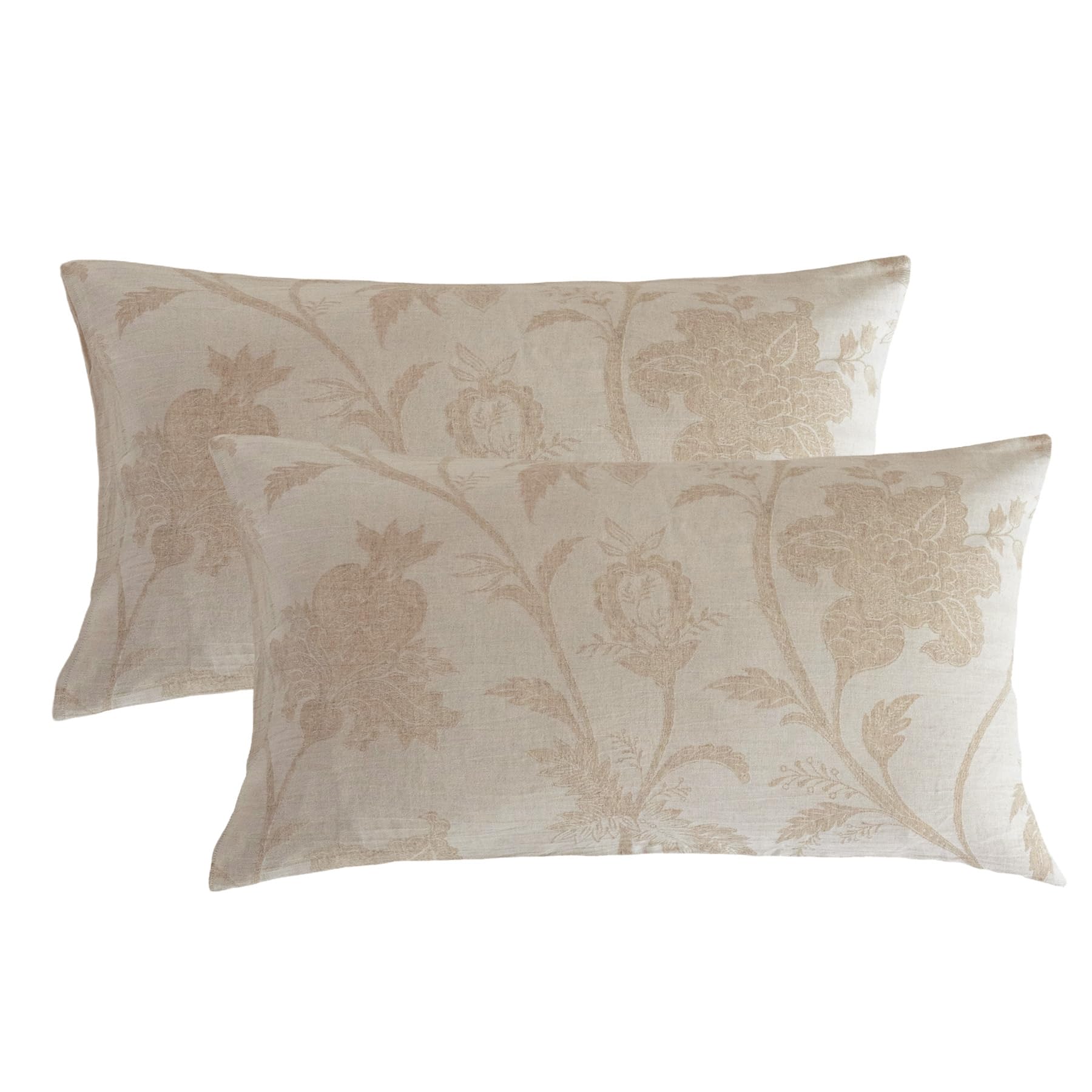 SOULFUL Leinen Kissenbezug 40x80 Baumwolle,Jacquard Boho Textur Kissenbezüge 2 Teilig mit Reißverschluss, ÖkoTex Zertifiziert,Botanical