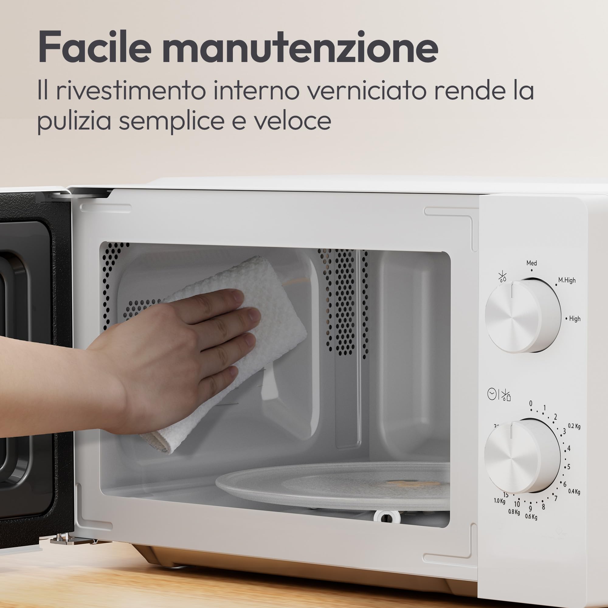 Candy Forno a Microonde 20 Litri, 700W, 5 Livelli di Potenza, Piatto Girevole, Apertura Laterale, App hOn con Ricette e Contenuti Extra, Bianco, 43,4 x 32,9 x 24,1 cm YEUMW3CSMW