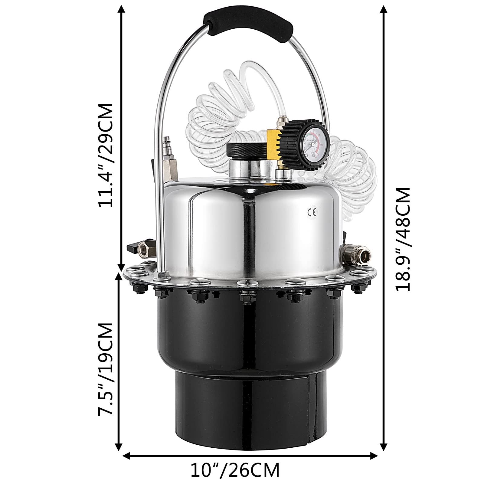 Kit de purga de frenos de presión de aire neumático herramienta de cambio de aceite de líquido de frenos de coche con tanque de 5L for de freno y embrague de purga(Black-Triangle)