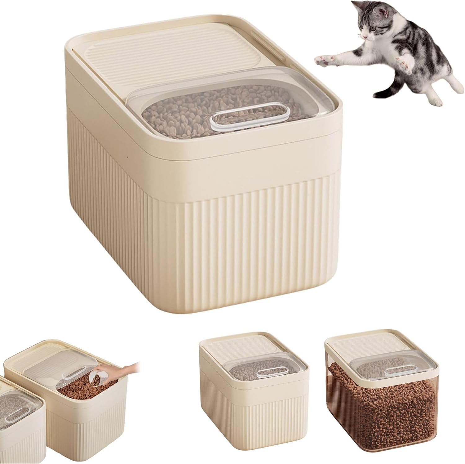 Airtight Pet Food Storage Container, Up to 30 lbs, For Dog Cat Bird Other Pet Food Storage Bin with Measuring Cup, Pet Supplies, Keep Fresh, Versatile, Space Saving Compact Size (White, Mini)