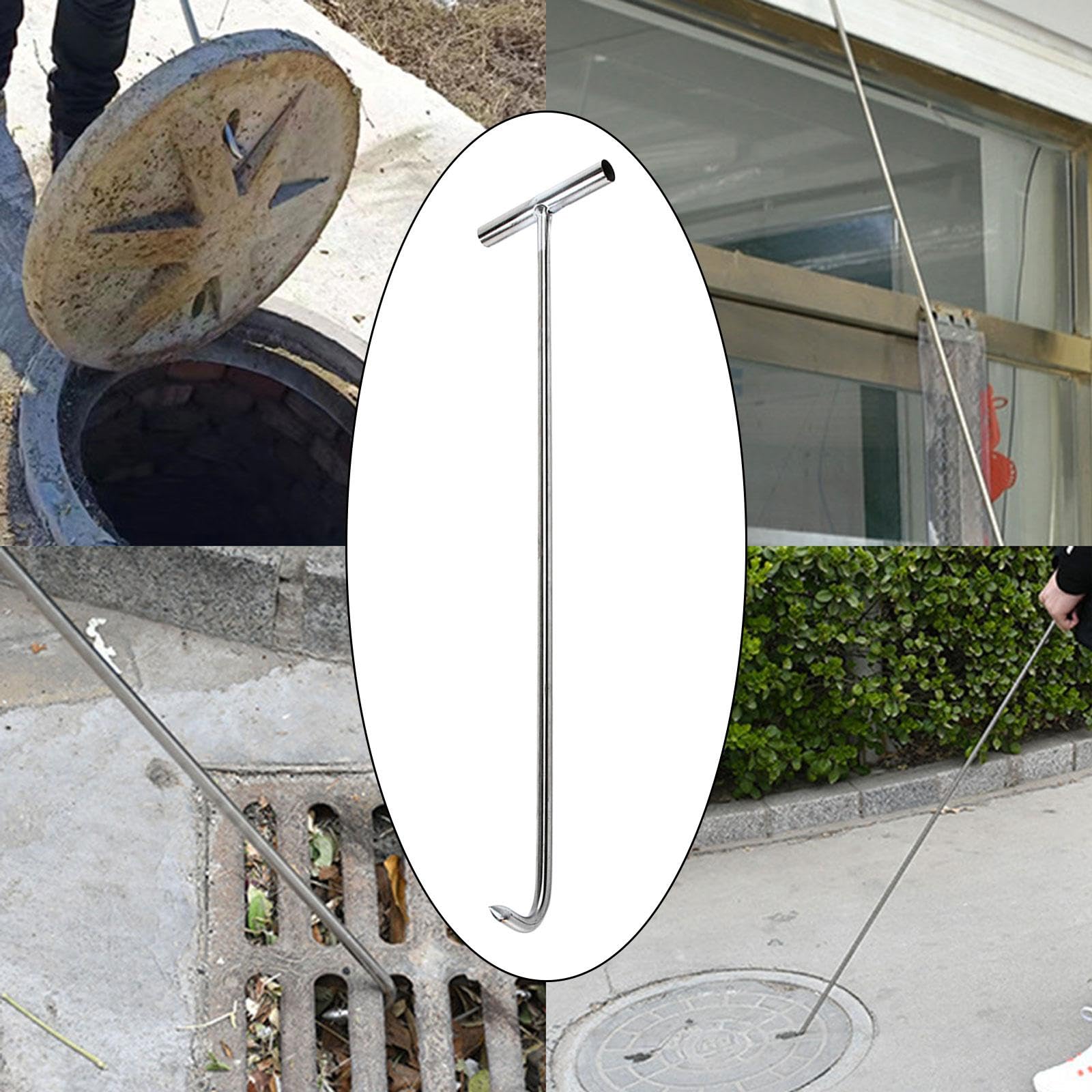 Strumento per Gancio per tombino Molle di Sollevamento per Porta Apri Coperchio per tombino Sollevatore per fogna Strumento di utilità Versatile e, 68 cm affilato