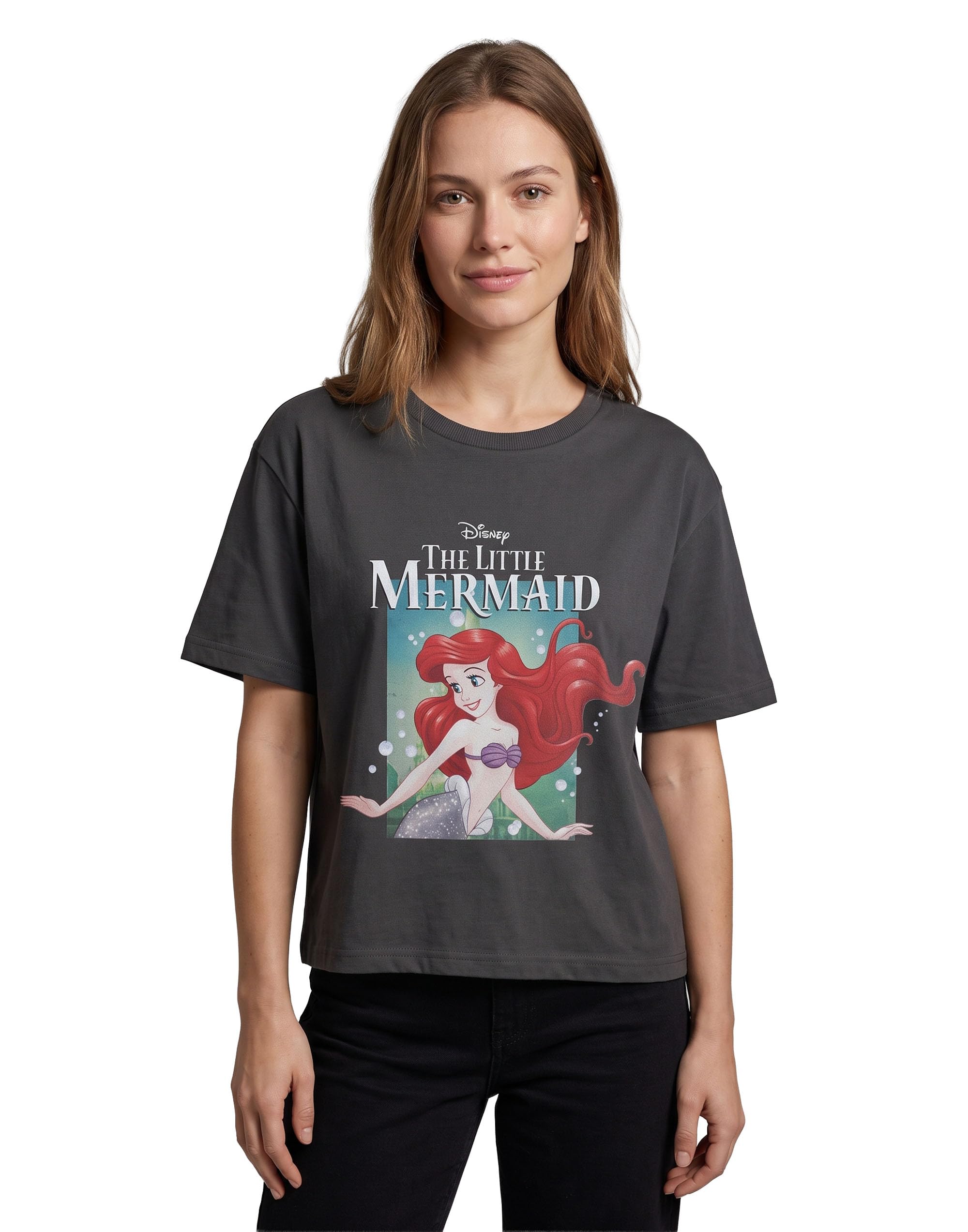 Disney Women's Grey Cropped Short Sleeved T-Shirt | Charcoal | Official Merch In | Size: 2XL
