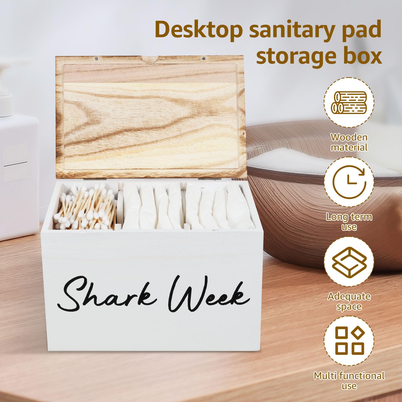 Bliss By Home Support De Tampon Pour Salle De Bain, Récipient En Bois Féminin, Organisateur De Produits Pour Femmes, Décoration De Ferme, Boîte De Rangement Pour Tapis, Accessoires Rustiques (noir