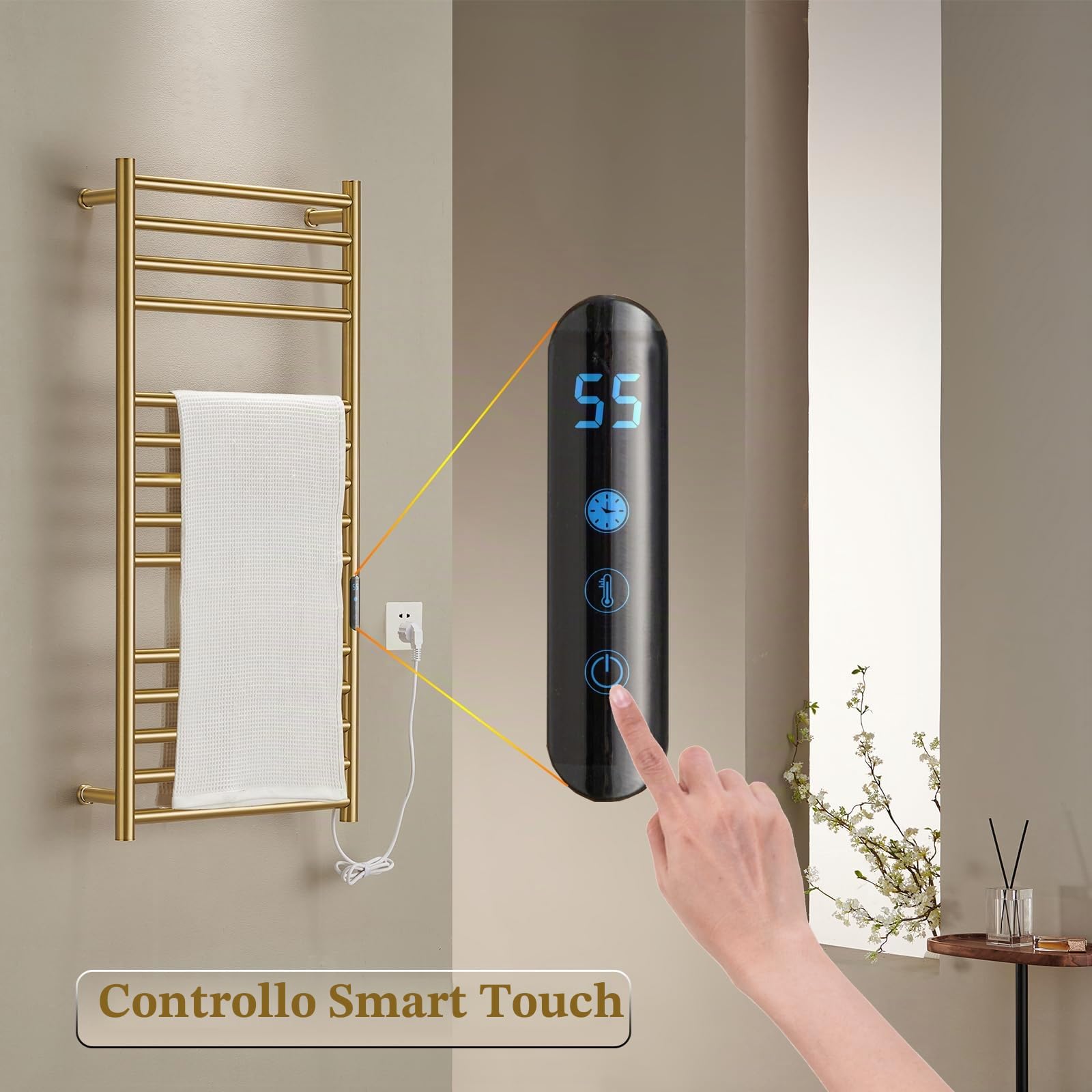 ESOP Scaldasalviette Elettrico Oro 162 W Radiatore Scaldasalviette 110x52x12 cm Termoarredo Elettrico da Bagno Termostato Intelligente Asciugabiancheria da Parete Stendino Elettrico