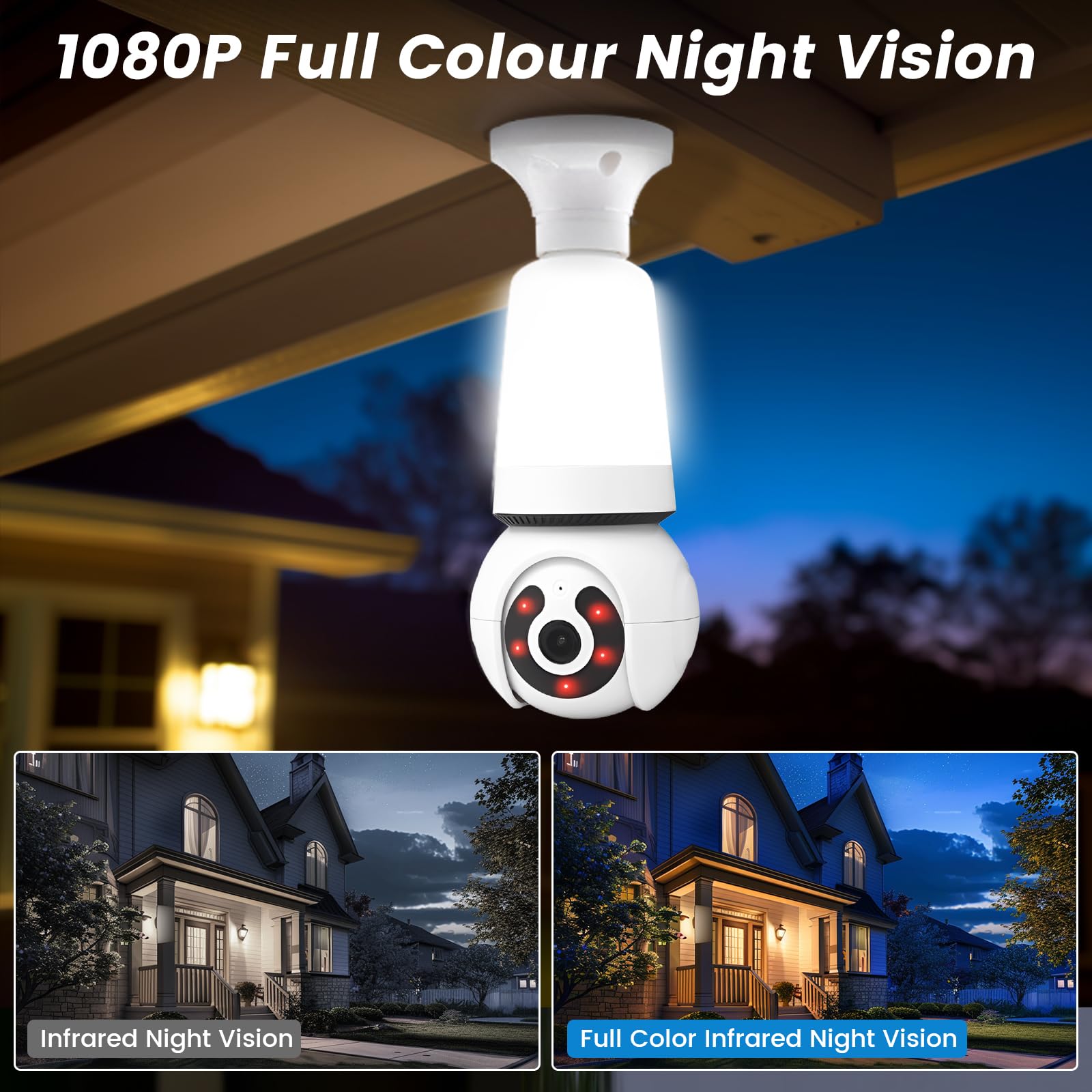 Biqiure Lampadina Con Doppia Telecamera Di Sorveglianza WiFi – 1080P Full HD, Visione Notturna A Colori, Audio Bidirezionale E Rilevamento Movimento 360° - 5