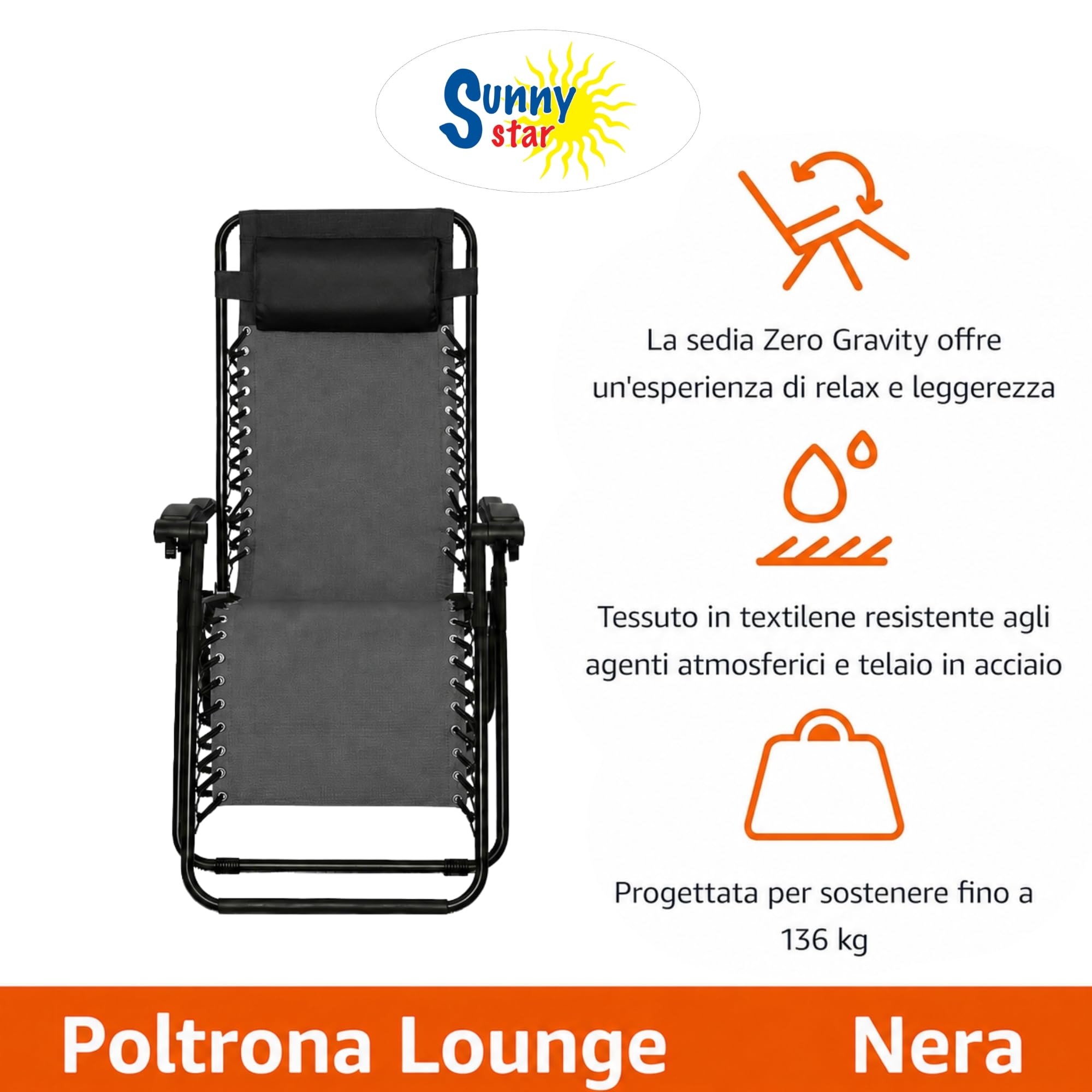 SUNNY STAR Sedia Anatomica 115x65x90cm NERO