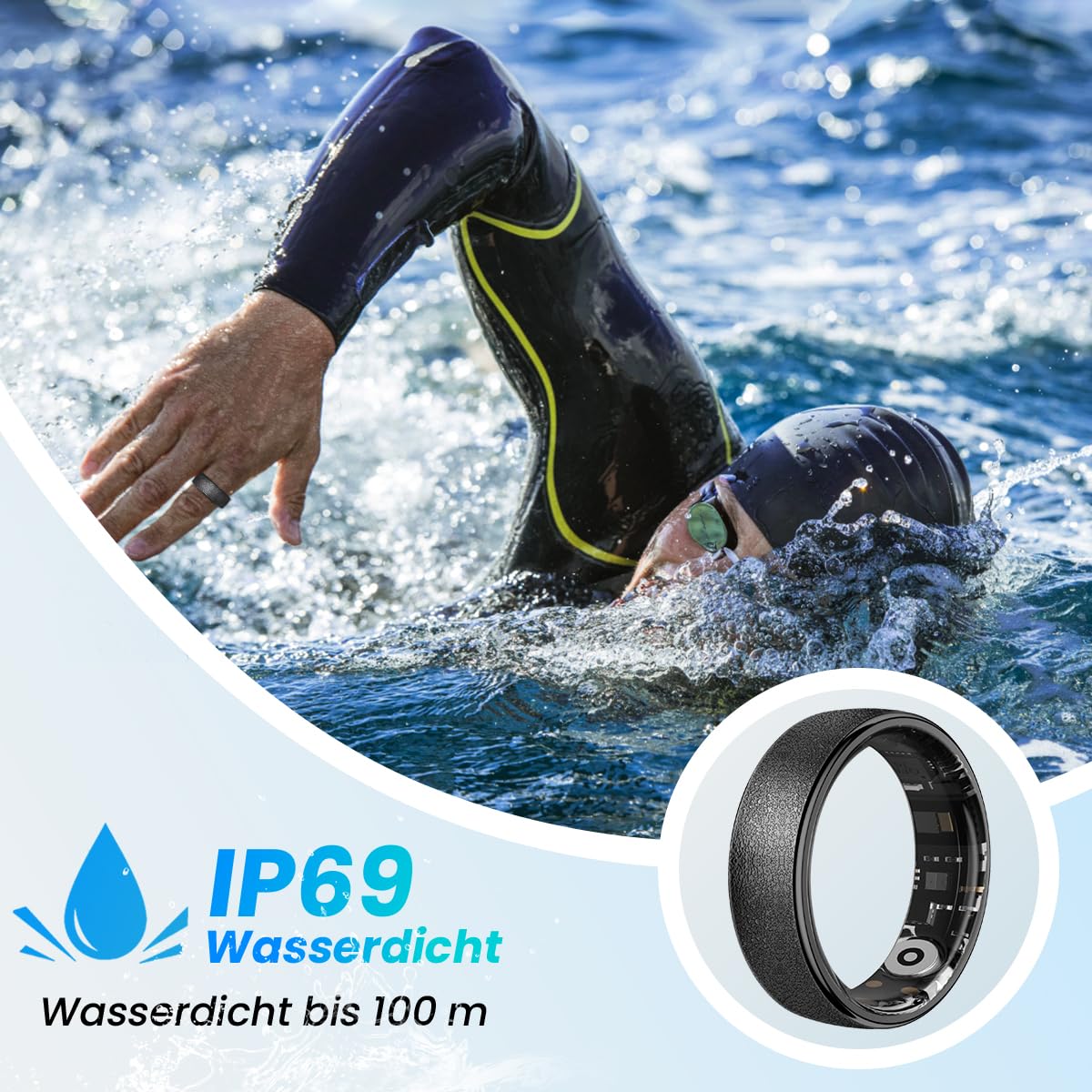 Rogbid R2 Titanlegierung Smart Ring für Herren Damen Smartringe Gesundheit Tracker mit Herzfrequenz, Blutsauerstoff, Blutdruck, Schlaftracker, IP69 wasserdicht für iPhone und Android Schwarz (10#)