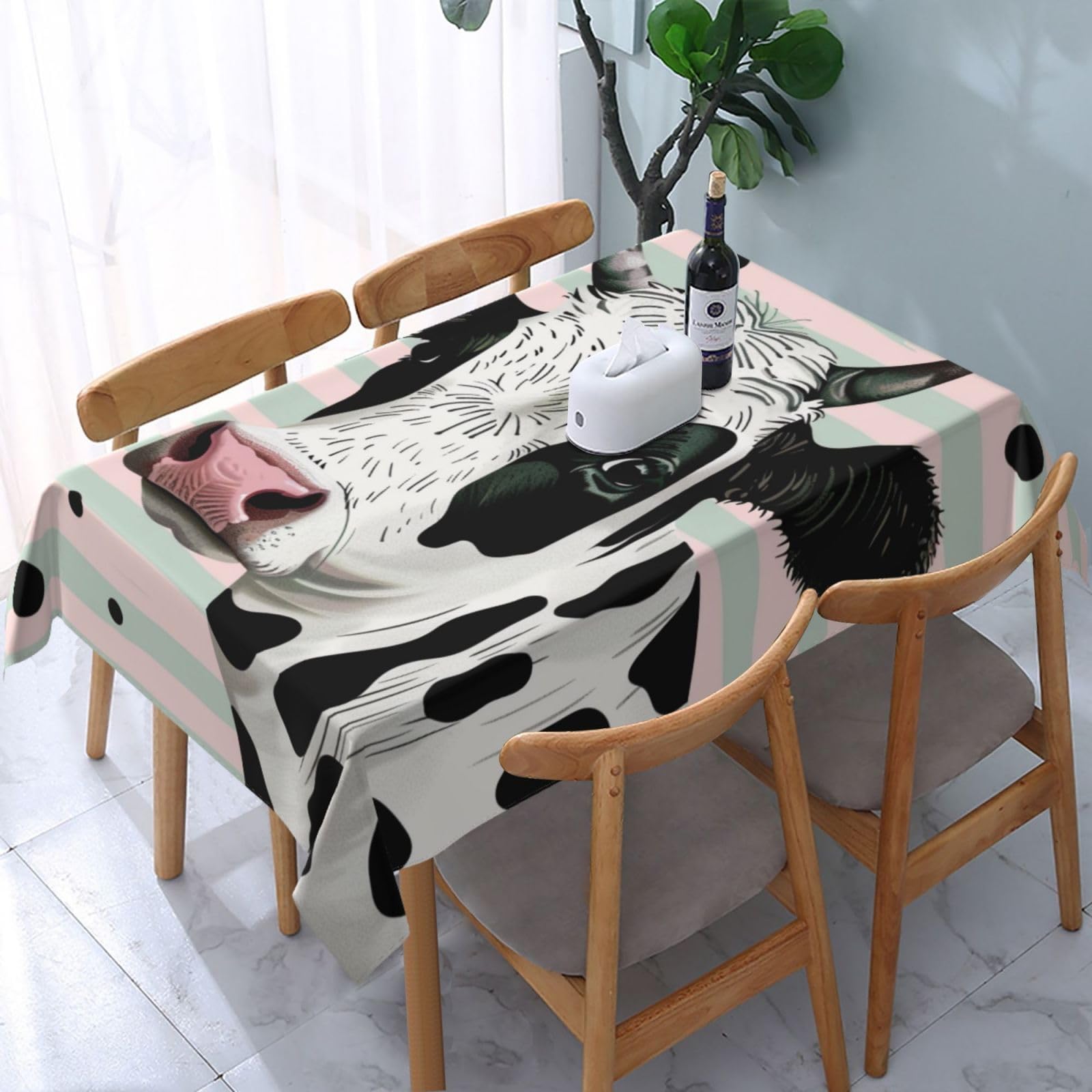 WPKJU Cute Cow Polka Dot Printed Tablecloth Water Resistant Table Cover Washable Rectangle Table Cloth for Tables 54x72 in
