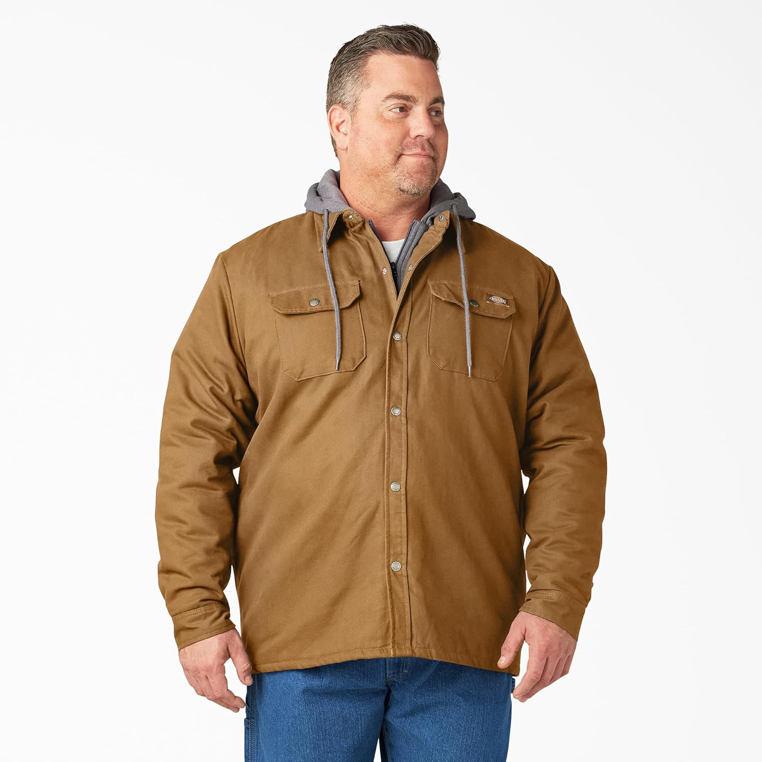 Dickies mens Fleece Hooded Duck Shirt Jacket With Hydroshield