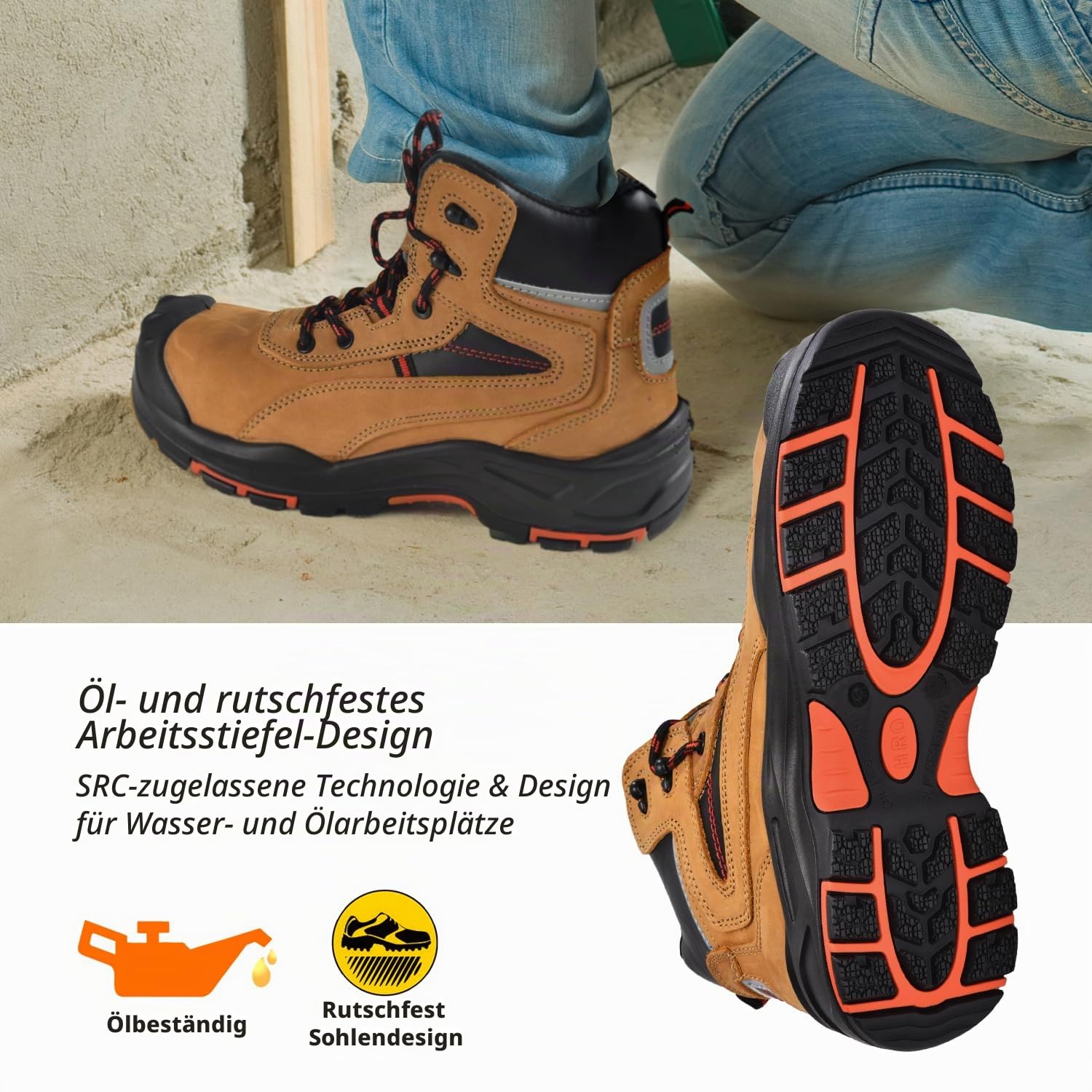 SAFETOE S3Work Schuhe Männer/Frauen Militär,M-8518 Sicherheitsschuhe Antistatisch, Wasserdicht, Atmungsaktives Leder, Bequeme Innensohle, Fiber Glass Toe Cap, Kevlar Plate