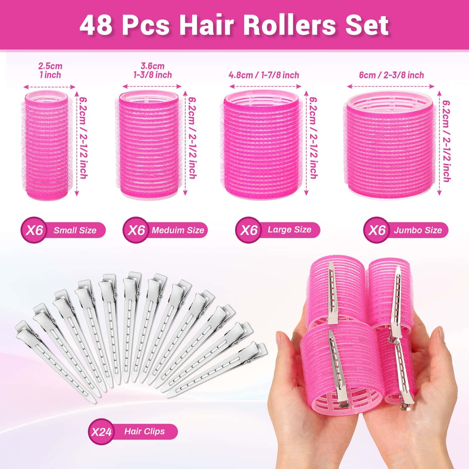 Rollers Hair Curlers 48 Pcs Set with 24Pcs Hair Rollers 4 Sizes Amazon.com : Rollers Hair Curlers Set of 48 with 24 Curlers  main image 2