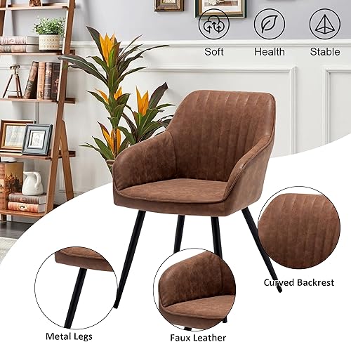 Miniatura 4 de annjoe Juego de 2 sillas de cuero sintético para sala de estar, silla tapizada con patas de metal, para el hogar, cocina, oficina, bistró,