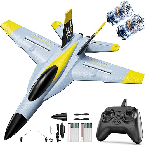 DEERC F18 4 Channel RC Plane for Adults Remote Control Airplane Fighter Jet,2.4GHz 6-axis Gyro Stabilizer RTF Hobby Glider Aircraft Plane with 2 Batteries Easy to Fly for Adults Boys