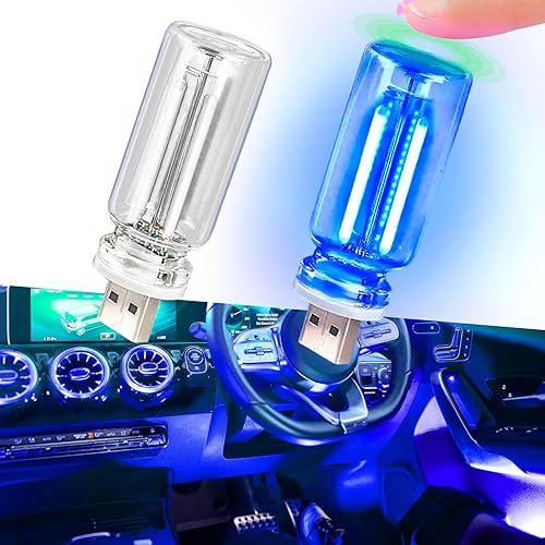 2 luces LED USB para automóvil, luces LED regulables al tacto, puerto USB, iluminación ambiental retro para automóvil, luces LED interiores