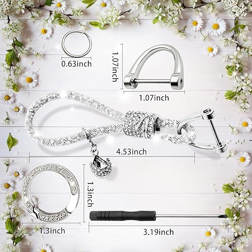 Miniatura 2 de Llavero de cristal para mujer, llavero de moda con diamantes de imitación, decoración de llaves para mujer, universal para llave de coche (plateado)