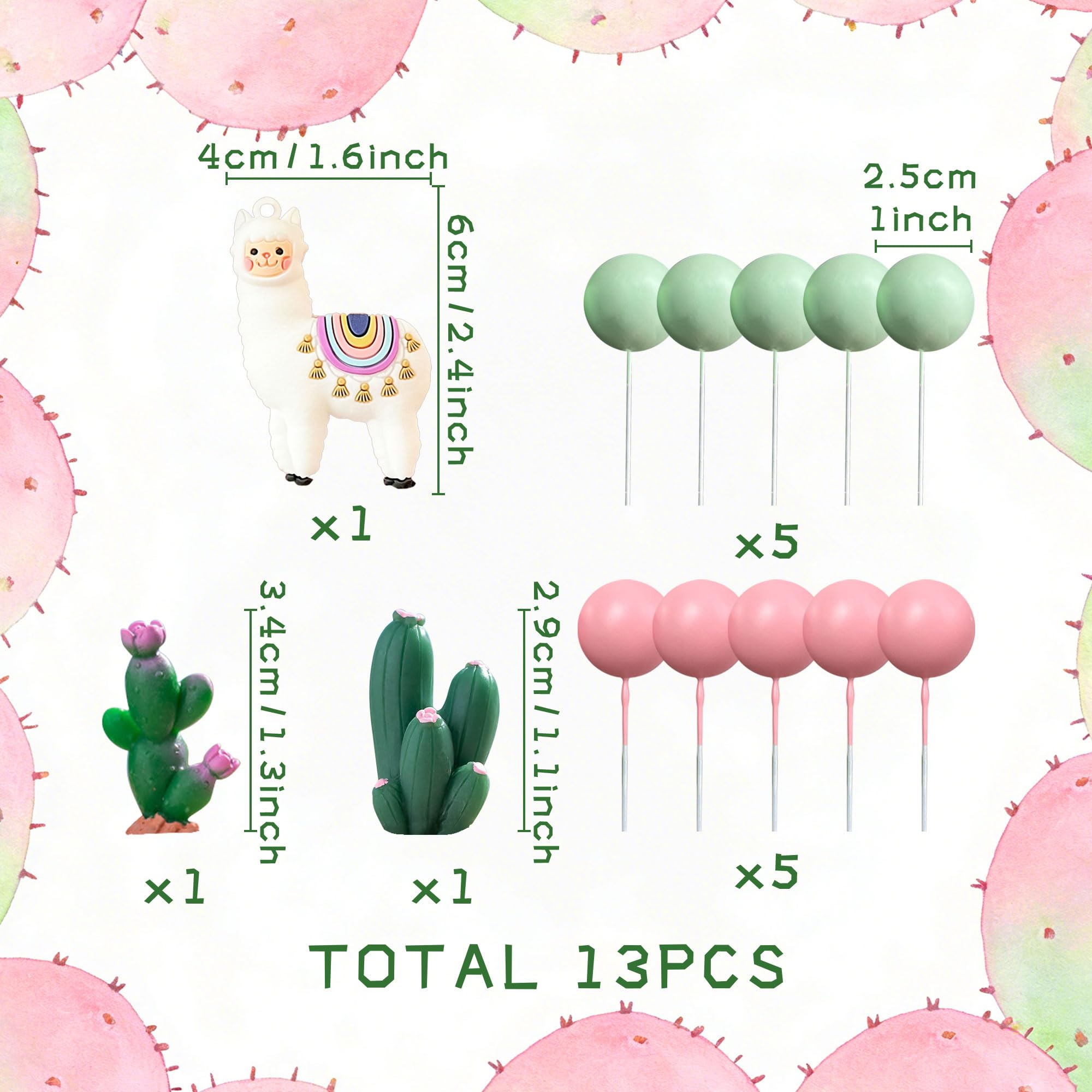 Llama Cactus Alpaca Cactus Cake Topper Decorations for Mexican Fiesta Birthday Baby Shower Cinco De Mayo Party Supplies - Image 2