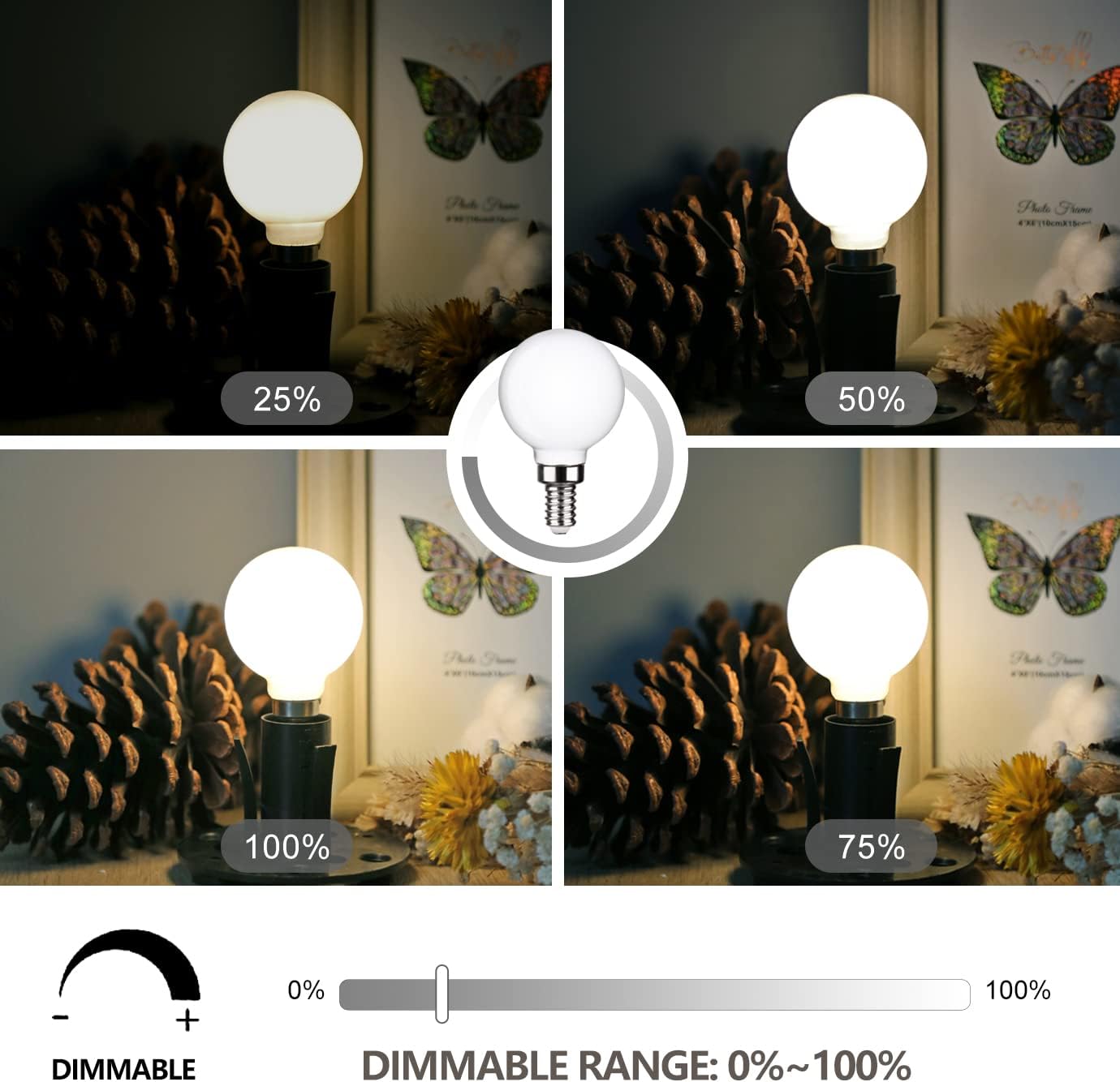 6 Pack G16.5 LED Ceiling Fan Light Bulbs, Dimmable LED Candelabra Bulb 4.5W Equivalent to 60W 500LM, E12 Chandelier LED Globe Bulbs for Chandelier,Vanity and Ceiling Fan Light Bulbs Milky Glass 4000K