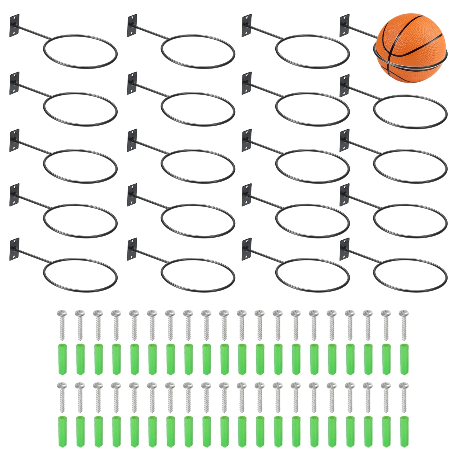 PATIKIL 5 Inch Ball Holder Wall Mount, 20 Pack Ball Display Wall Storage with Screws for Basketball Football Volleyball Display Decor Storage Ring Planter, Black, 5mm Thick