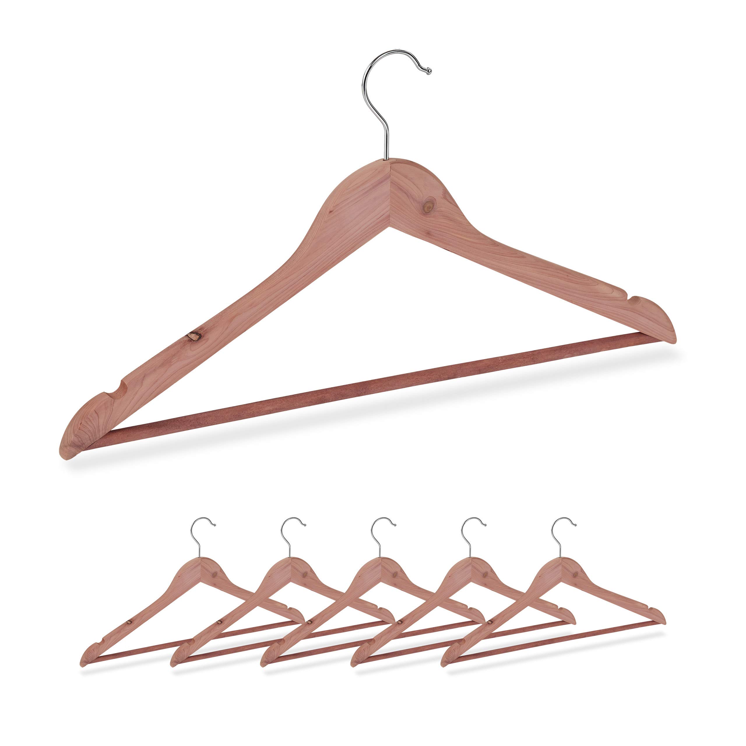 Relaxdays Cedarwood Coat Hangers Set of 6, Closet Mothproofing, Chic Design, Notches, W: 44 cm, Natural, Wood
