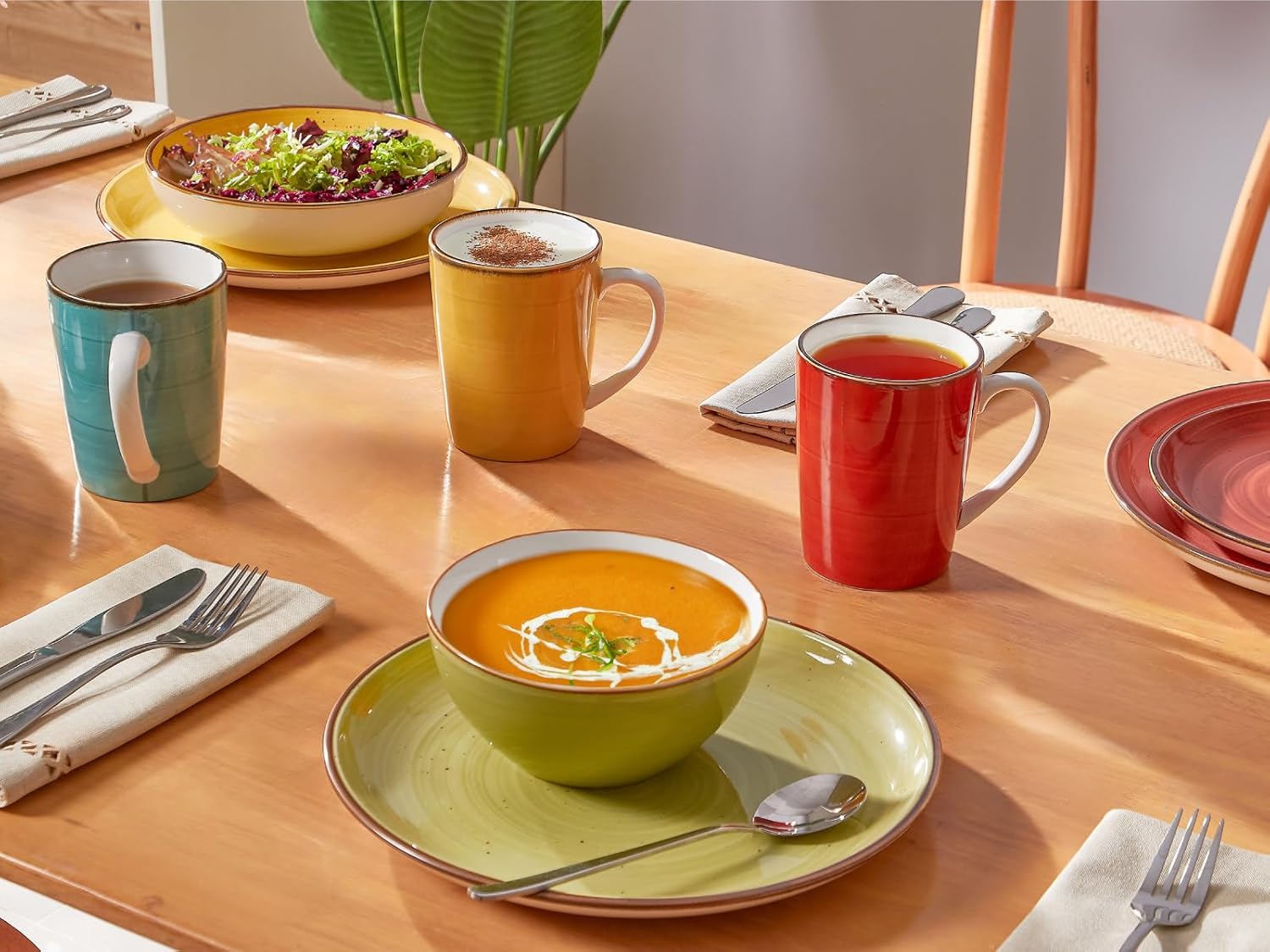 ONEMORE 16 oz Coffee Mugs Set of 4 Large Ceramic Coffee Cups Colorful Mugs Set with Handles for Latte, Hot Cocoa, Tea - Housewarming Gift - Assorted Colors - Image 5