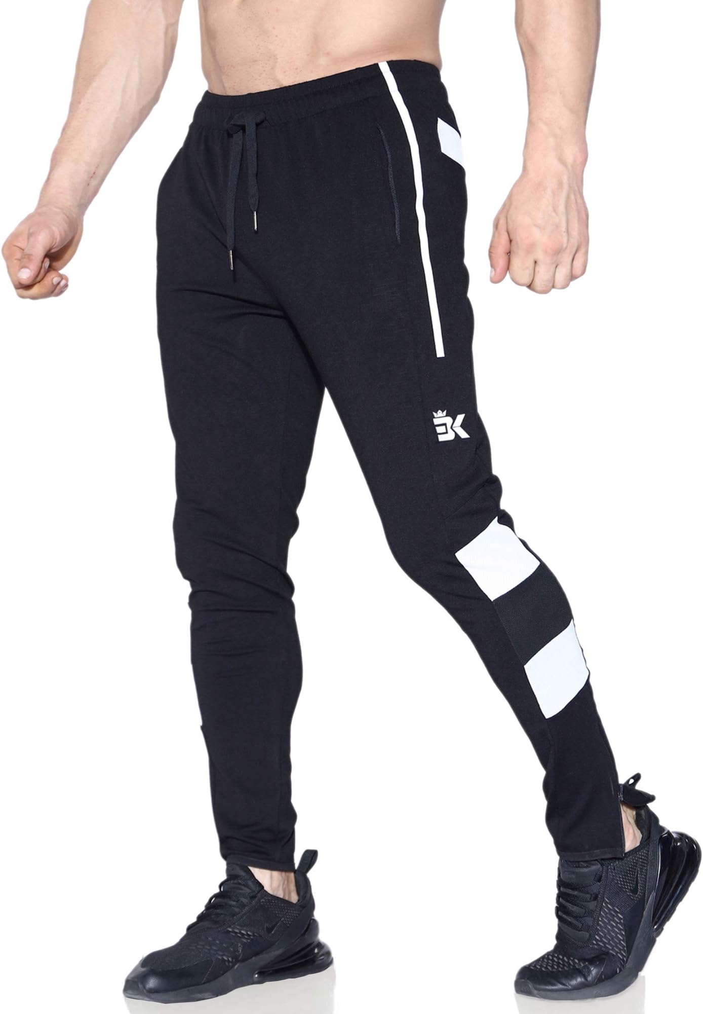 BROKIGMens Stripes Workout Gym Athletic Jogger Pants Lightweight Stretchy Sweatpants for Men with Zippers Pockets