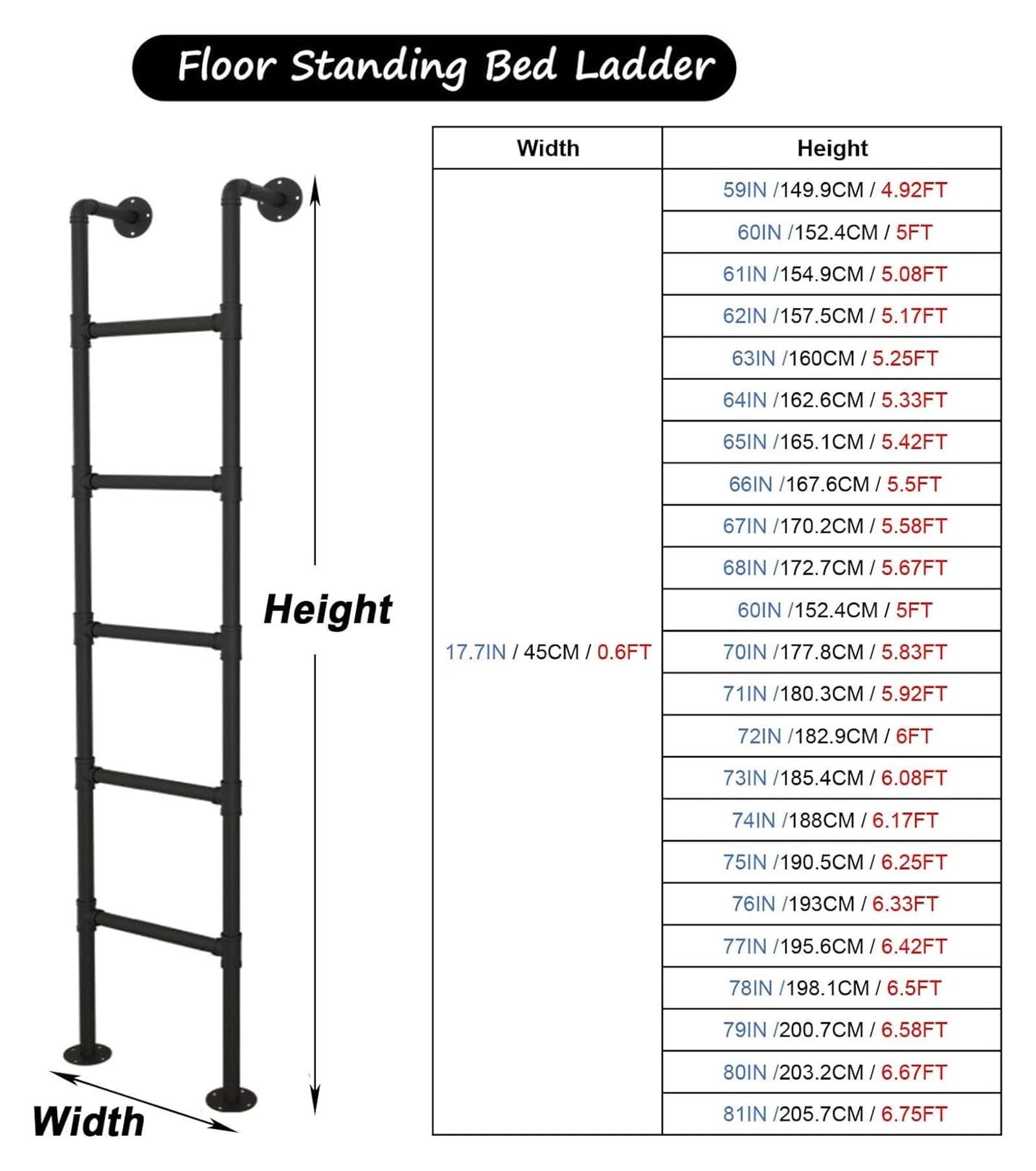 Escalera de literas de Alta Resistencia de 165,1 cm para Adultos y Personas Mayores: solución Ideal para Subir a autocaravanas, remolques, altillos y sótanos. Accesorio de Salida de emergenc