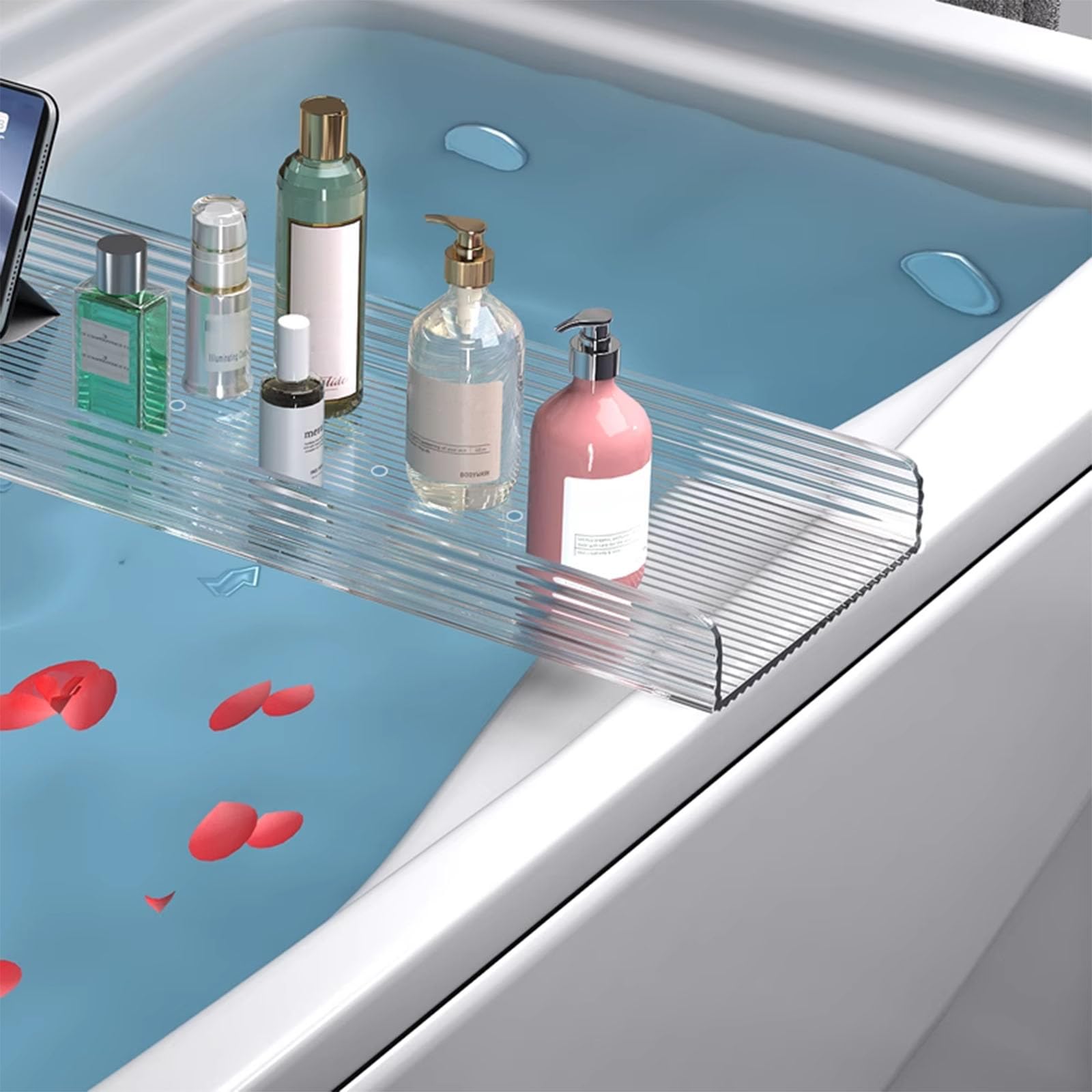 Bandeja Transparente para Carrito de bañera, Mesa con Estante para Bandeja de bañera, Organizador de Ducha de baño de Lujo, acrílico para el baño del hogar, ondulación Transparente