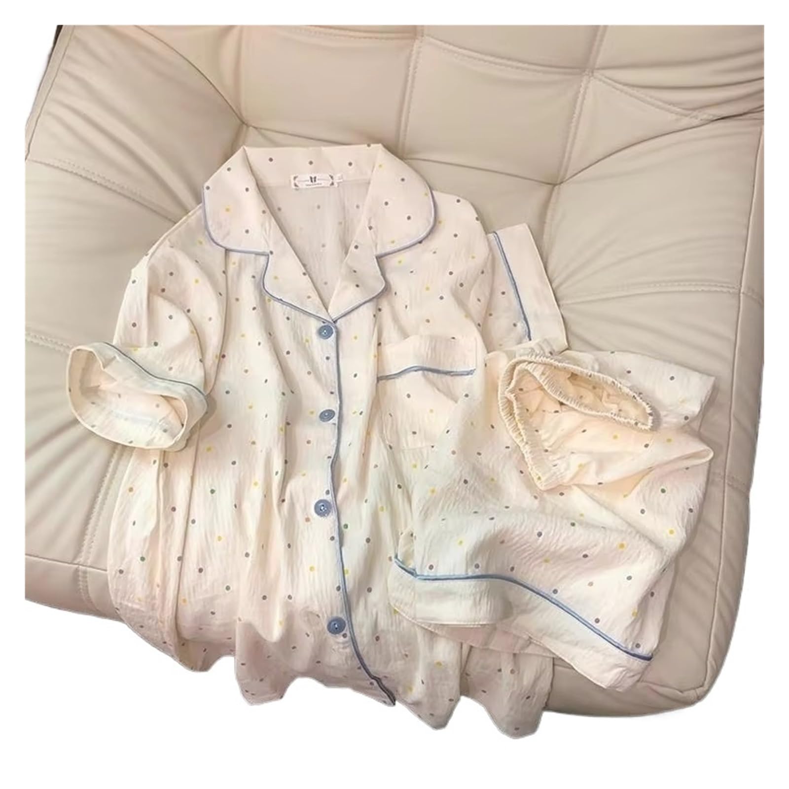 Conjunto de Pijama algodón con Estampado Lunares for Mujer, Conjunto 2 Piezas Top y Pantalones Cortos Manga Corta, for el hogar Informal cómodo para Descanso en casa