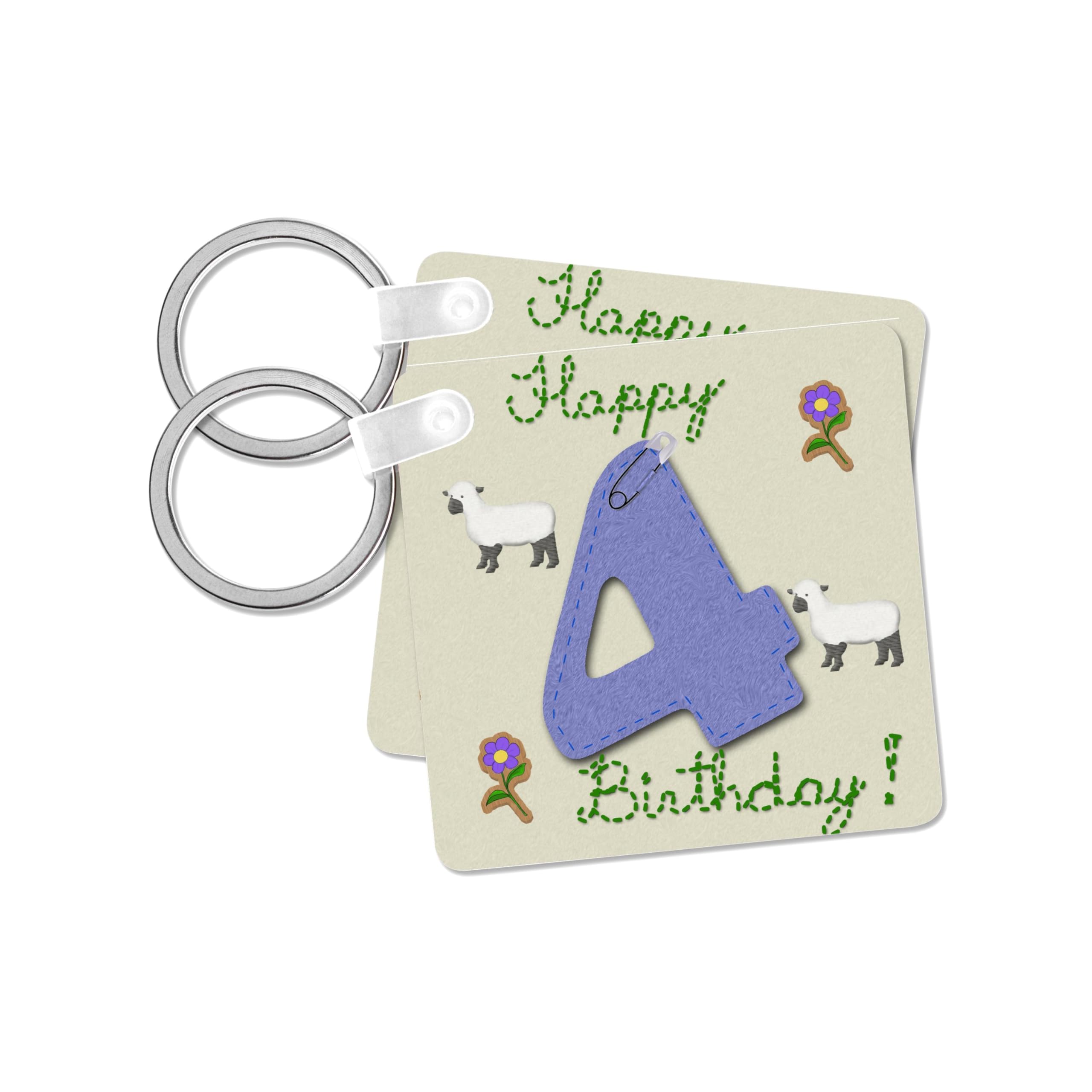 3dRose, Happy fourth birthday. Digital scrapbook design for boys a blue felt looking number four, set of 4 Key Chains