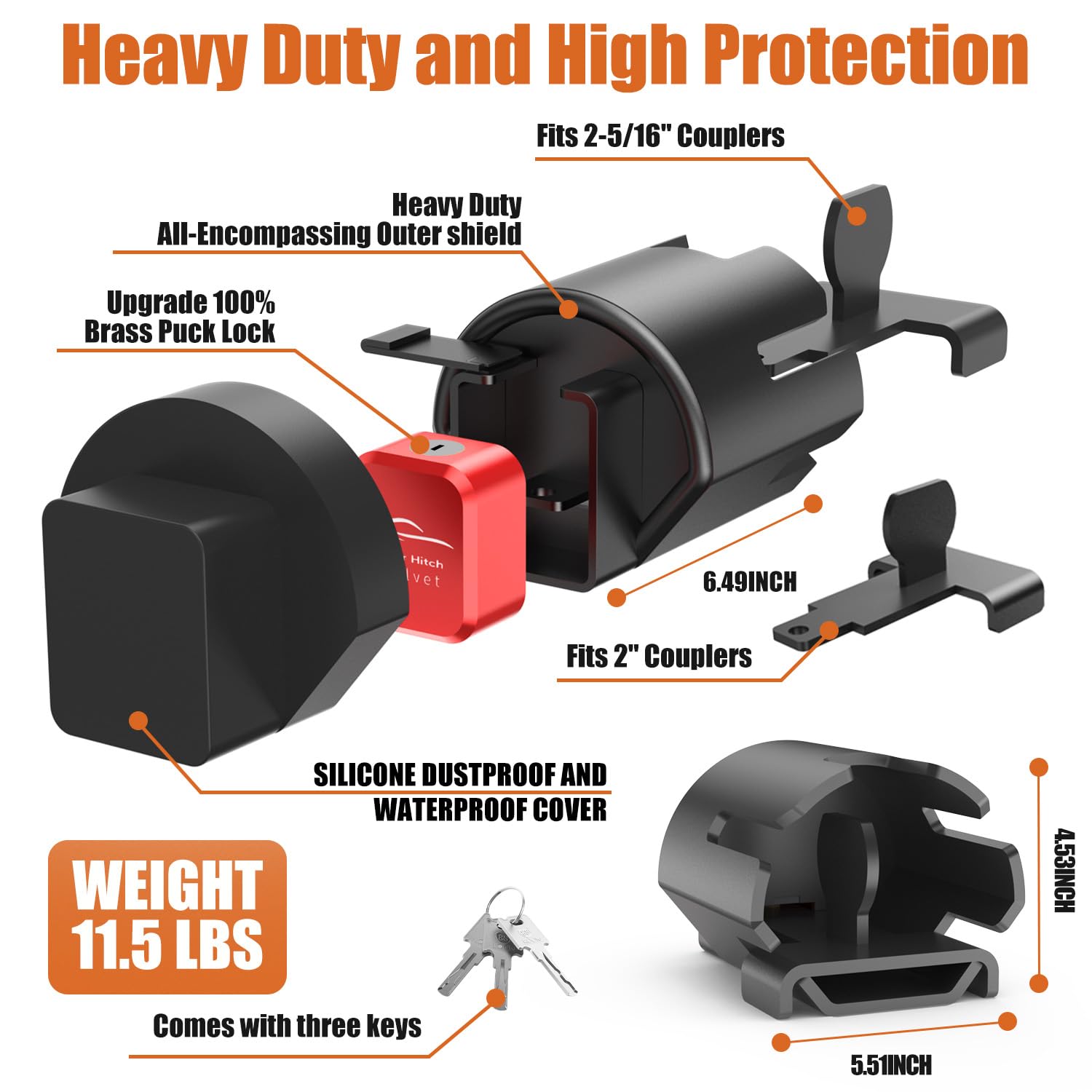 Heavy Duty Trailer Coupler Lock For 2" & 2-5/16" Hitches - Anti-Theft Solid Steel Hitch Lock 7 thumbnail image