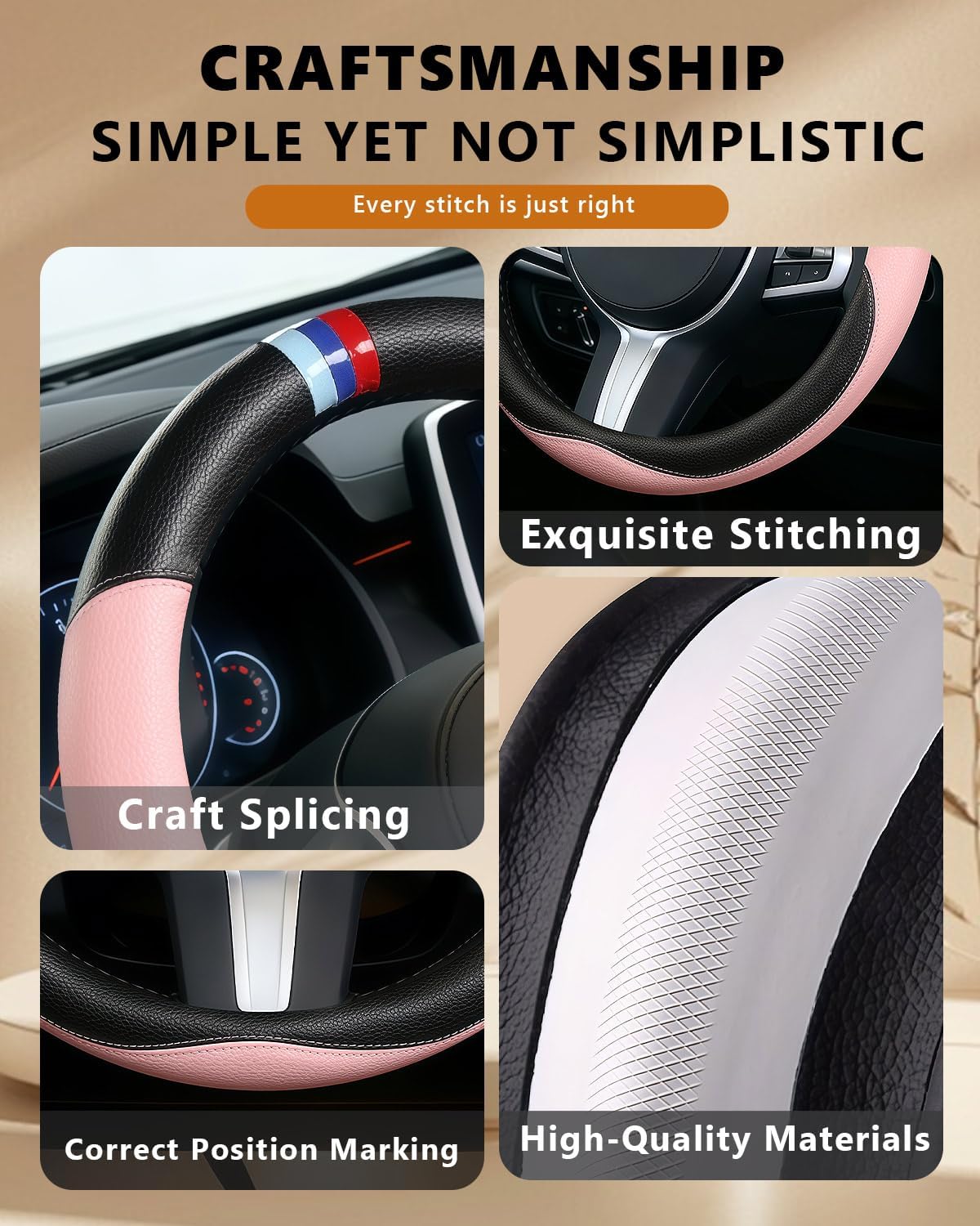 Customized Auto Car Steering Wheel Cover for BMW X1 X2 X3 X4 X5 X6 X7 i3 i4 i5 i8 535i 740Li 335i M3 M4 M5 Z1 Z3 Z4 Z5 (Pink)