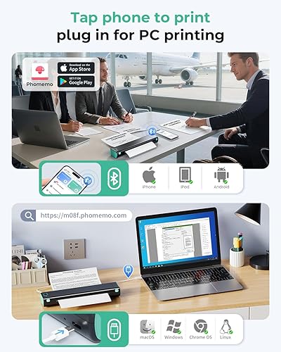 Miniatura 3 de Phomemo Impresoras portátiles inalámbricas para viajes, M08F impresora térmica Bluetooth compatible con papel tamaño carta de EE.UU. de 8.5"x11