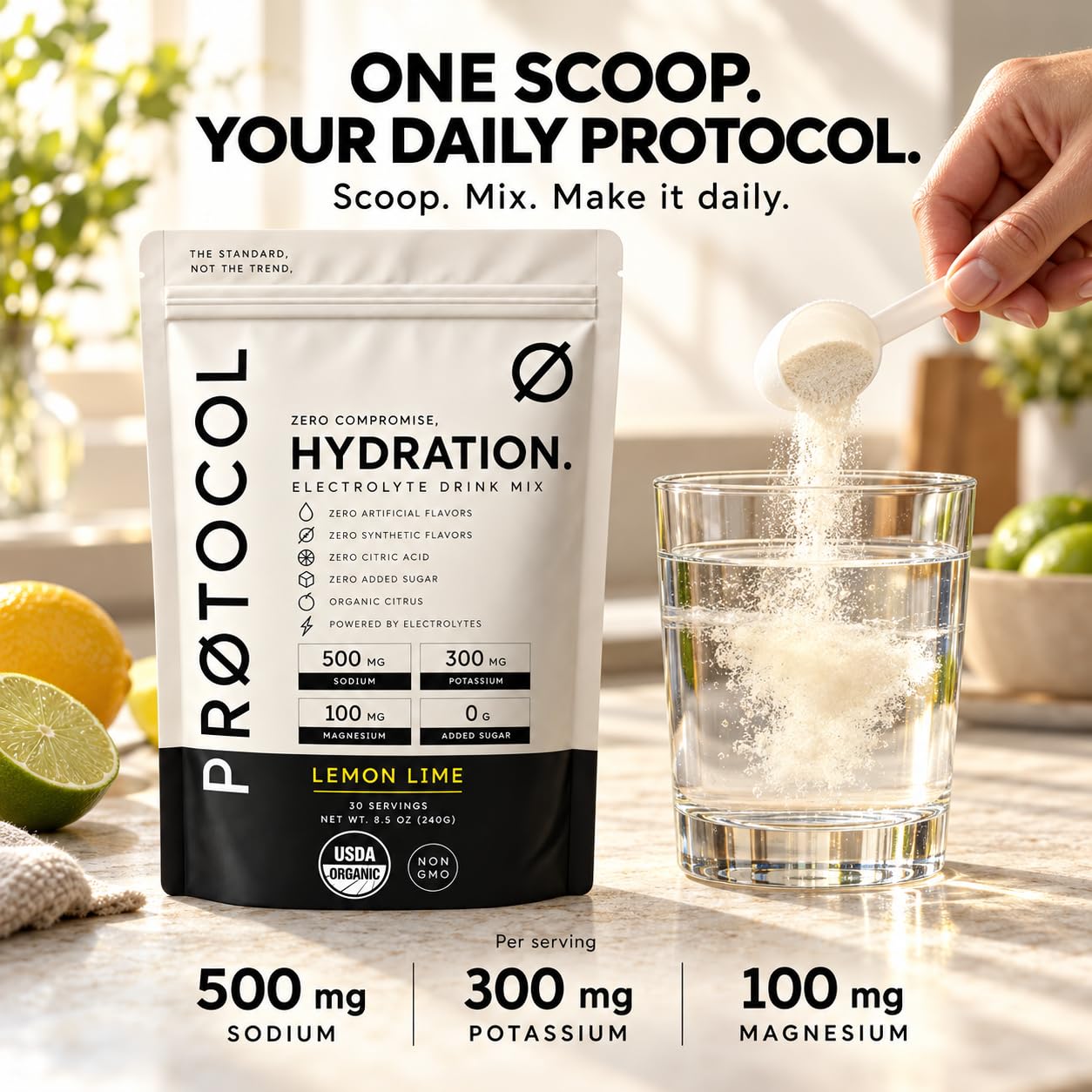 Protocol USDA Organic Electrolyte Powder, Sugar Free, Without Stevia, Natural Flavors or Citric Acid, Lemon Lime Hydration Drink Mix, 30 Servings — Amazon image 4
