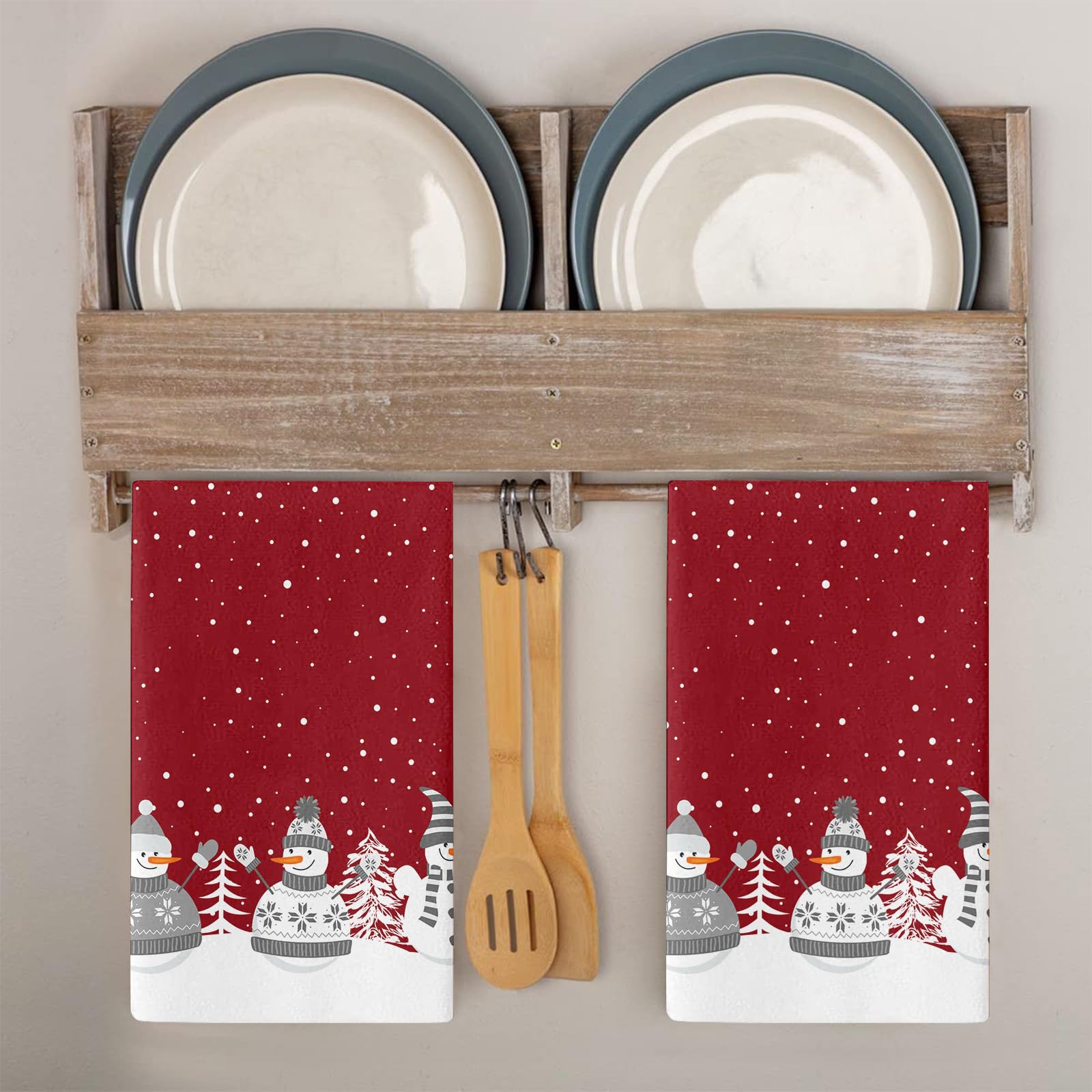 Trapos Cocina Estampado Rojo Y Gris Paños de Cocina Suaves y Absorbentes Paños Cocina Reutilizables Trapos de Cocina para Secar Toallas Lavable Toallas de Barra 2 Piezas (44x74 cm)