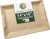 Charity Leaf 14x10" Disposable Palm Leaf Trays (10 Pack) - Eco-Friendly Bamboo-Like Platters for Weddings, Catering, Events