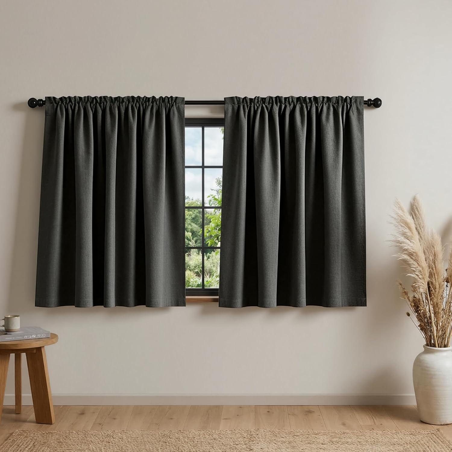 Mrs.Naturall Extra Wide Short Curtains 52 x 36 Inch Length 2 Panels Set Blackout for Small Bathroom Kitchen Window Treatments