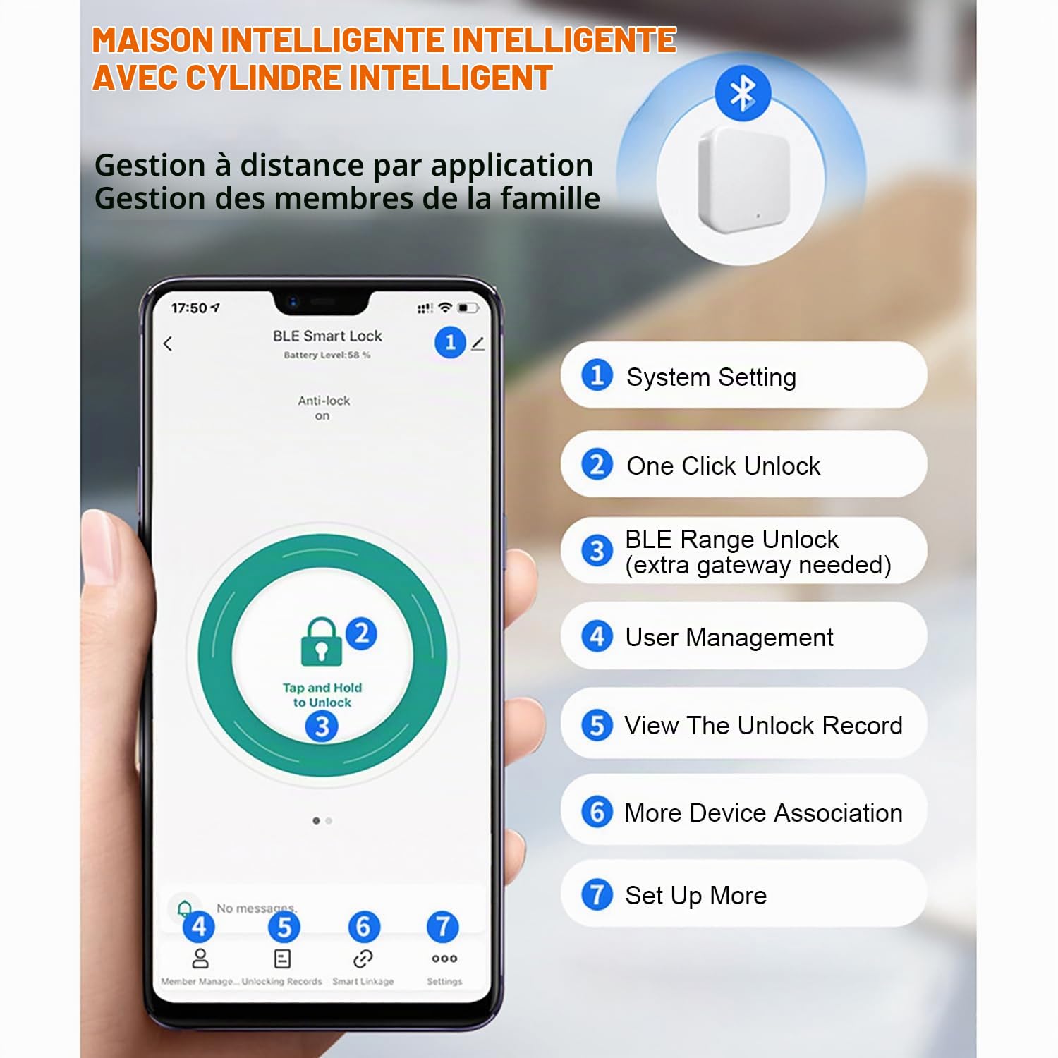 Serrure à Code avec Bluetooth,Serrure Connectée Empreinte Digitale avec Password,Carte RFID,APP et WiFi,pour une épaisseur de Porte de 60-100 mm,Smart Lock Facile à Installer